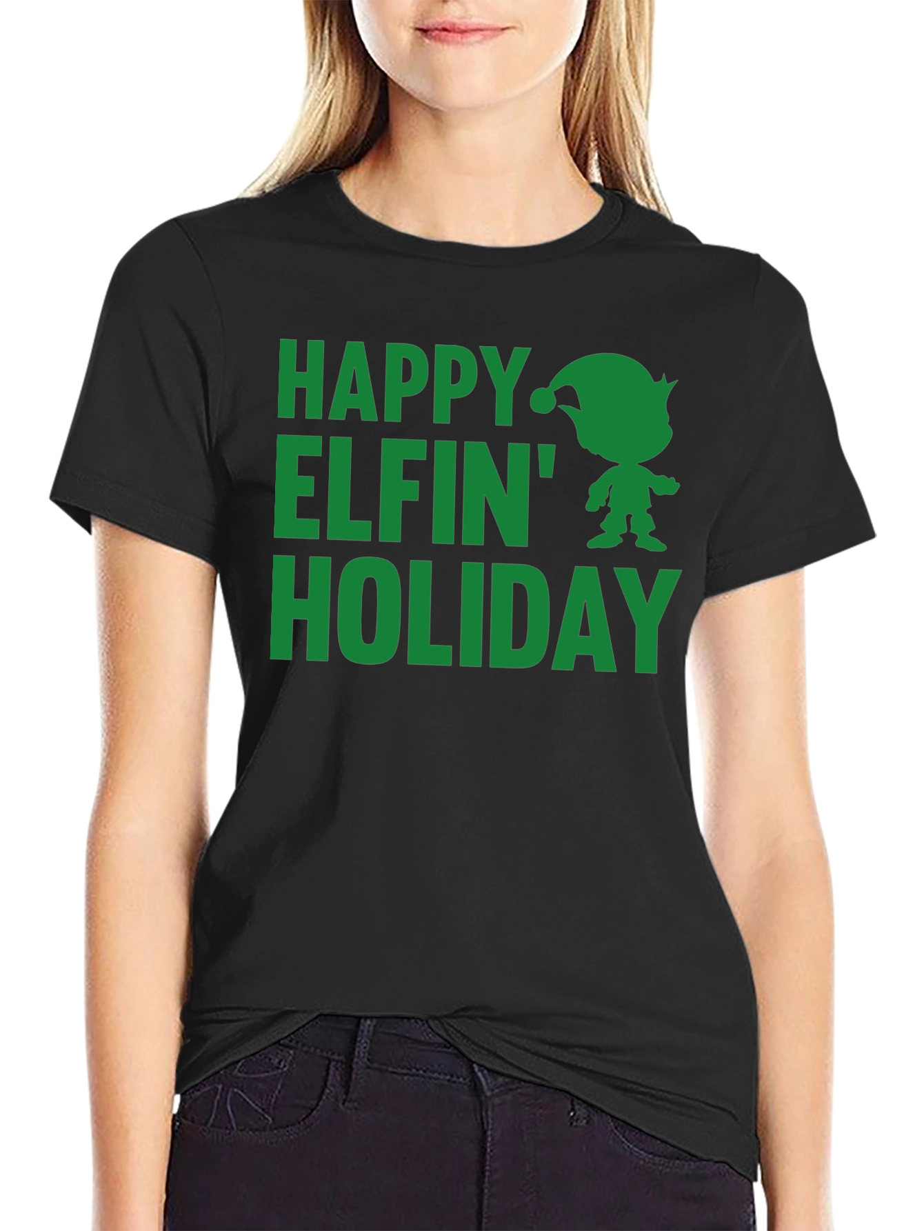 Happy Elfin Holiday Black T-Shirt