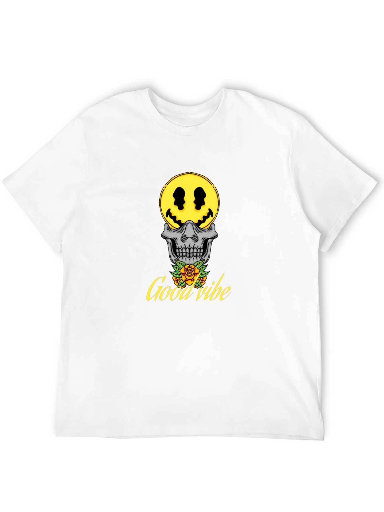 Good Vibe Skull Smiley Face T-Shirt - Black