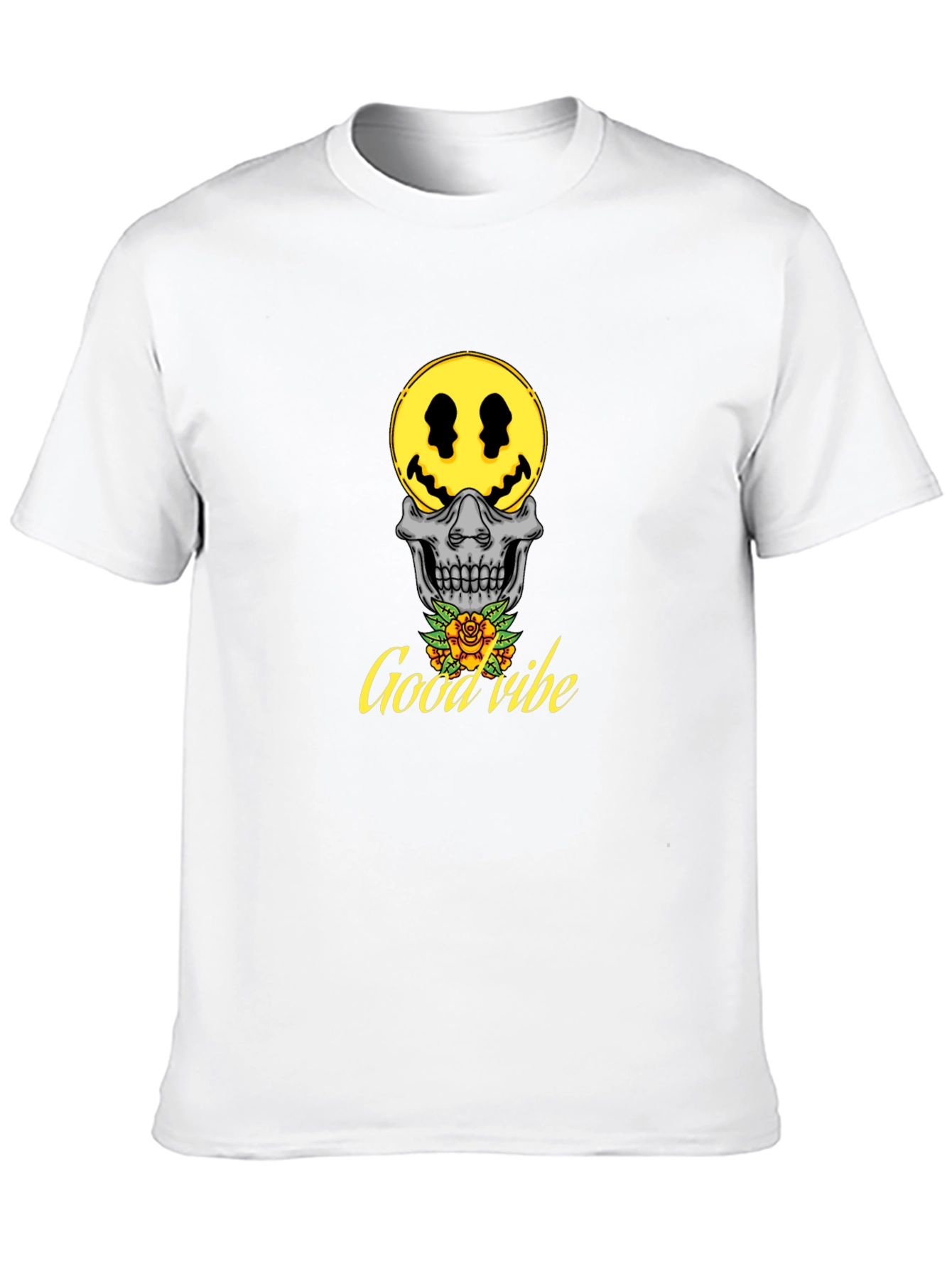 Good Vibe Skull Smiley Face T-Shirt - Black