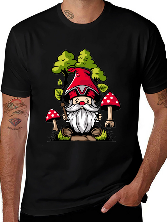 Gnome & Mushroom Graphic Tee - Whimsical Forest Style