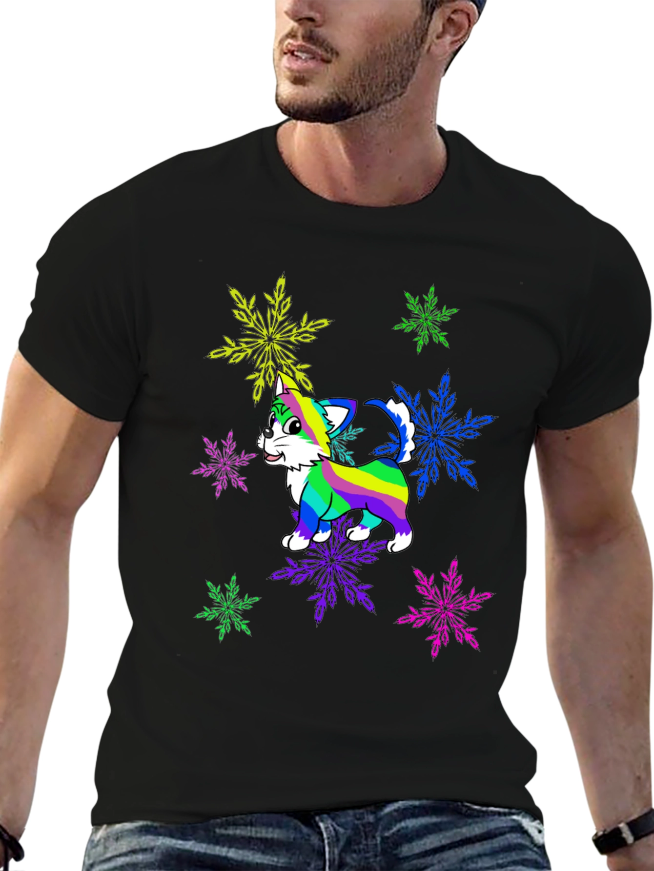 Rainbow Cat Snowflake Graphic Tee