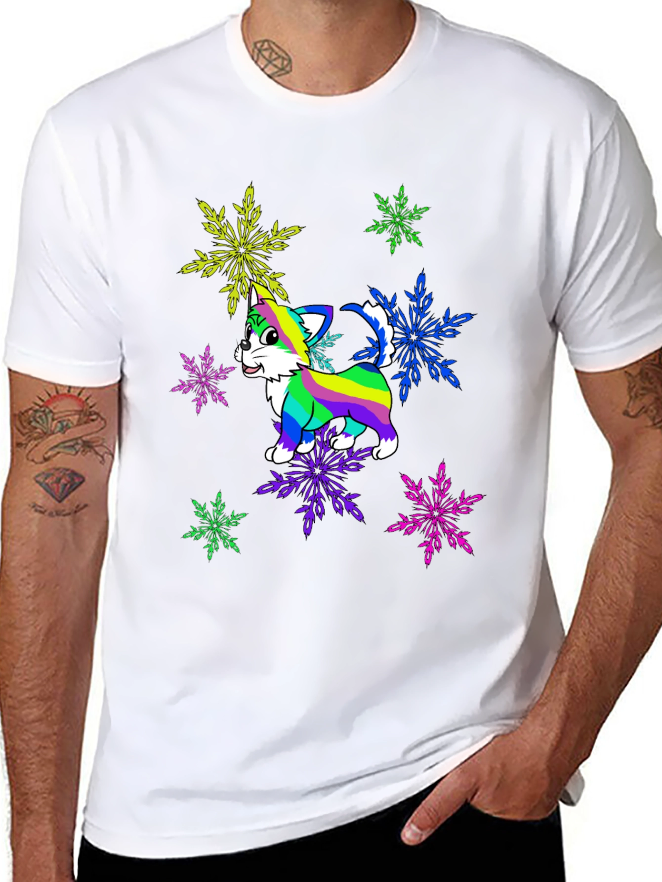 Rainbow Cat Snowflake Graphic Tee