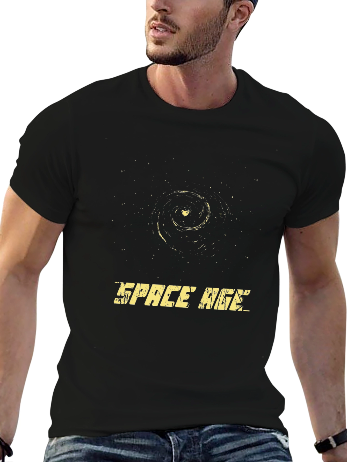 Space Age Black T-Shirt - Galaxy Graphic Tee