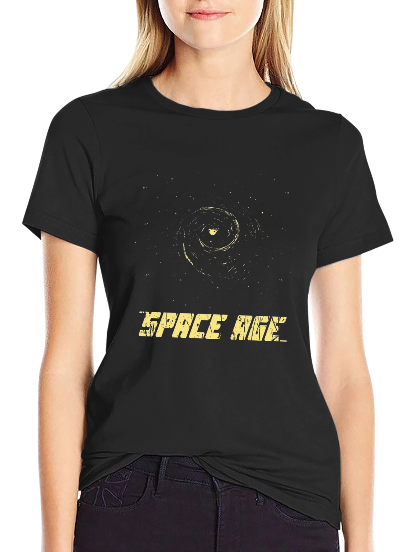 Space Age Black T-Shirt - Galaxy Graphic Tee