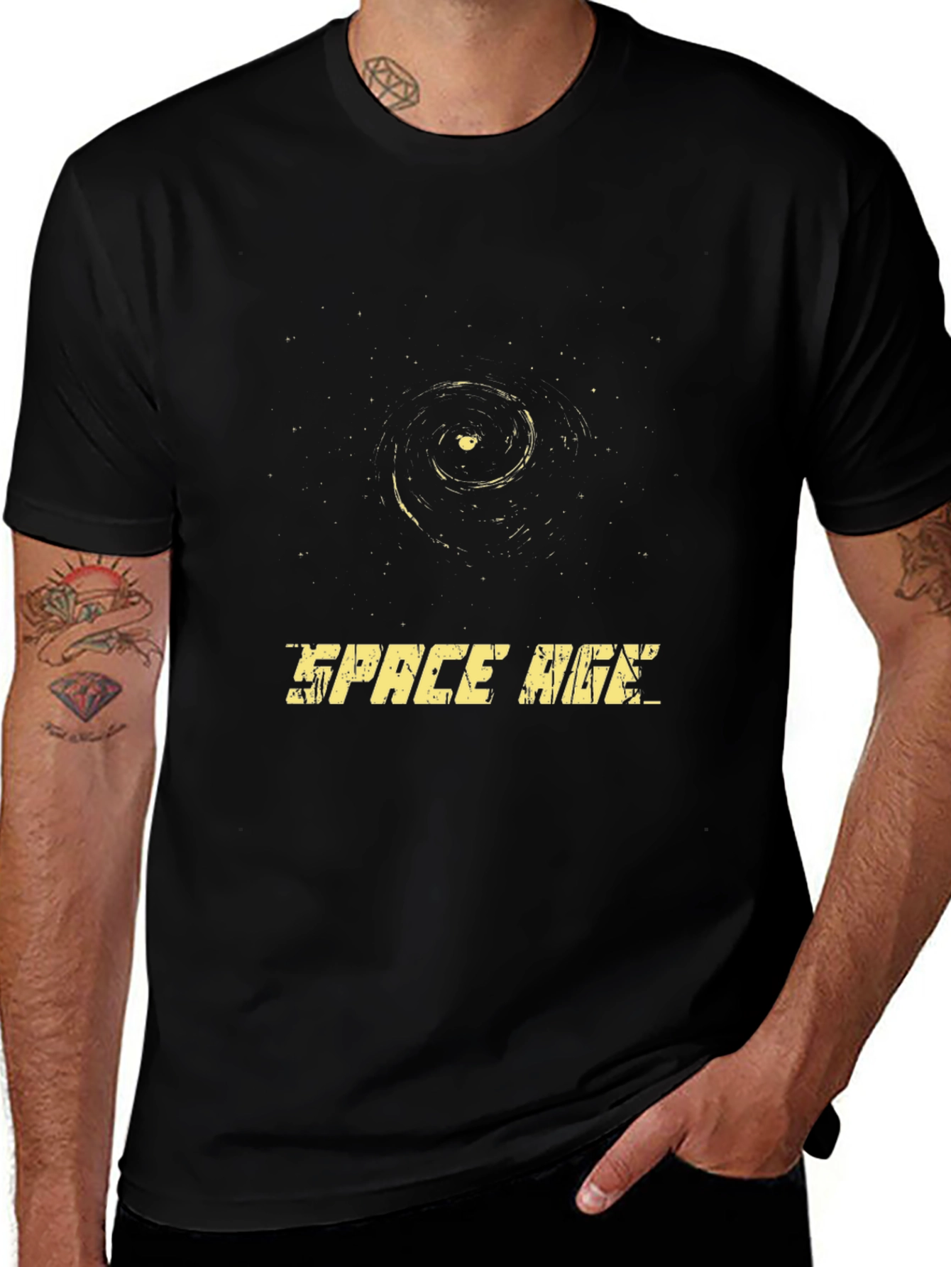 Space Age Black T-Shirt - Galaxy Graphic Tee