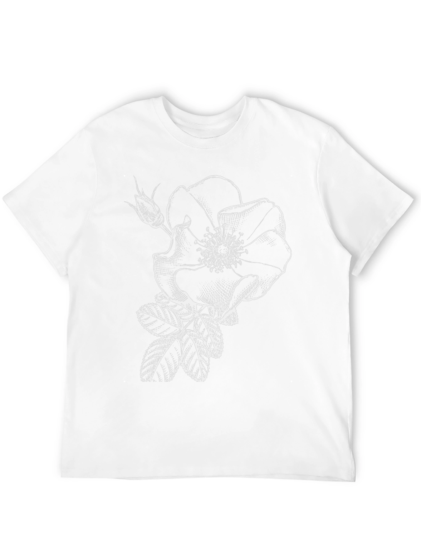 Black T-Shirt with White Rose Graphic