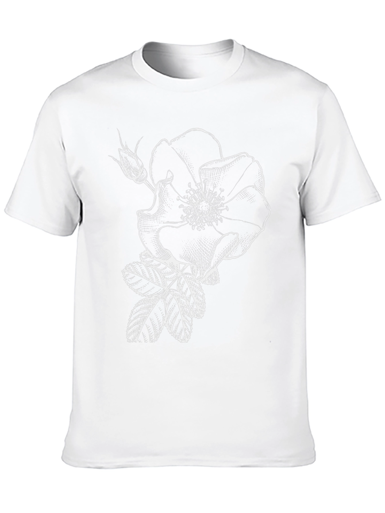 Black T-Shirt with White Rose Graphic