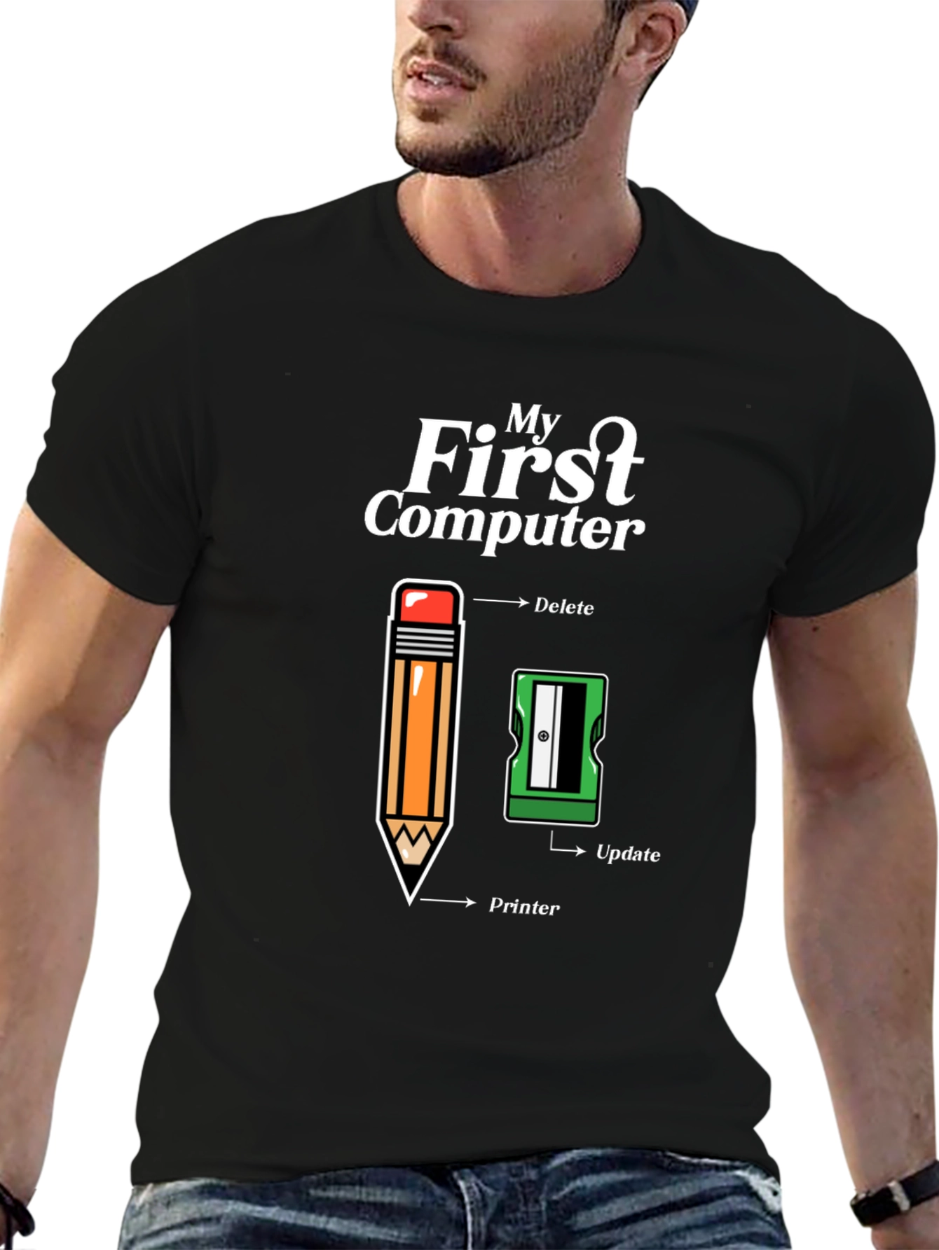 My First Computer T-Shirt - Pencil & Sharpener Design