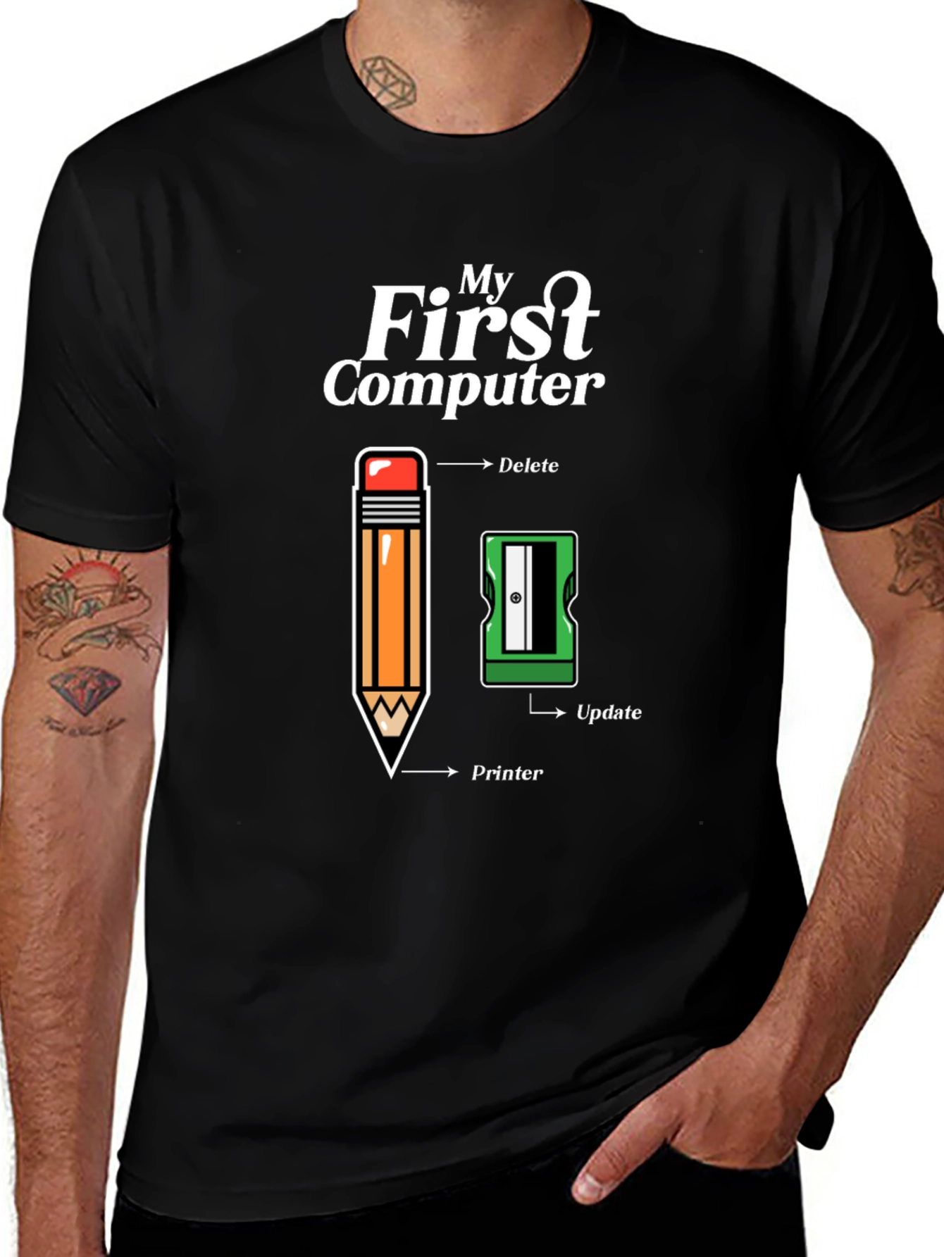 My First Computer T-Shirt - Pencil & Sharpener Design