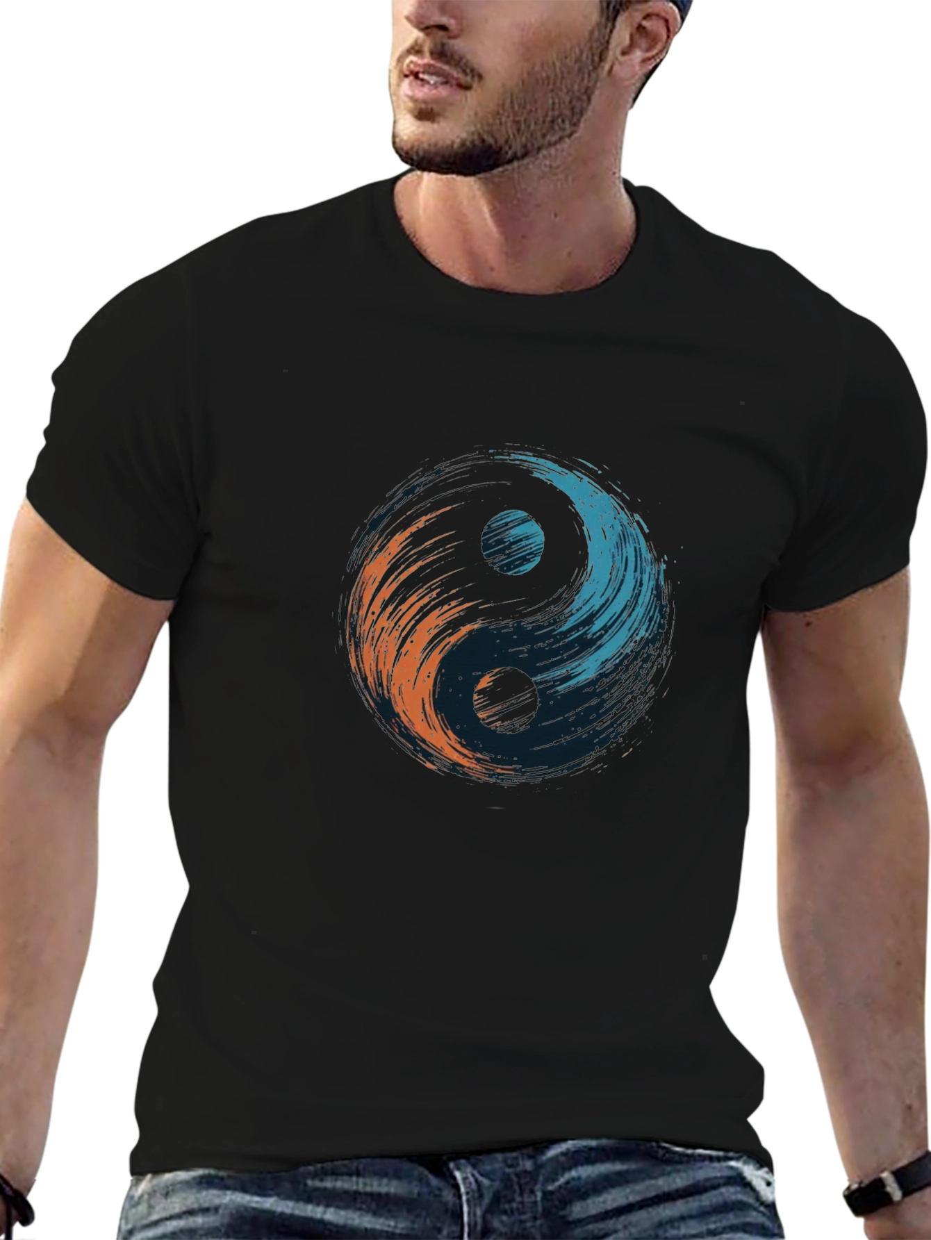 Yin Yang Brushstroke Tee - Black