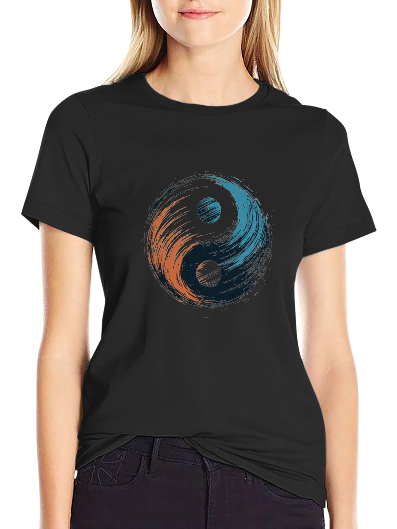 Yin Yang Brushstroke Tee - Black