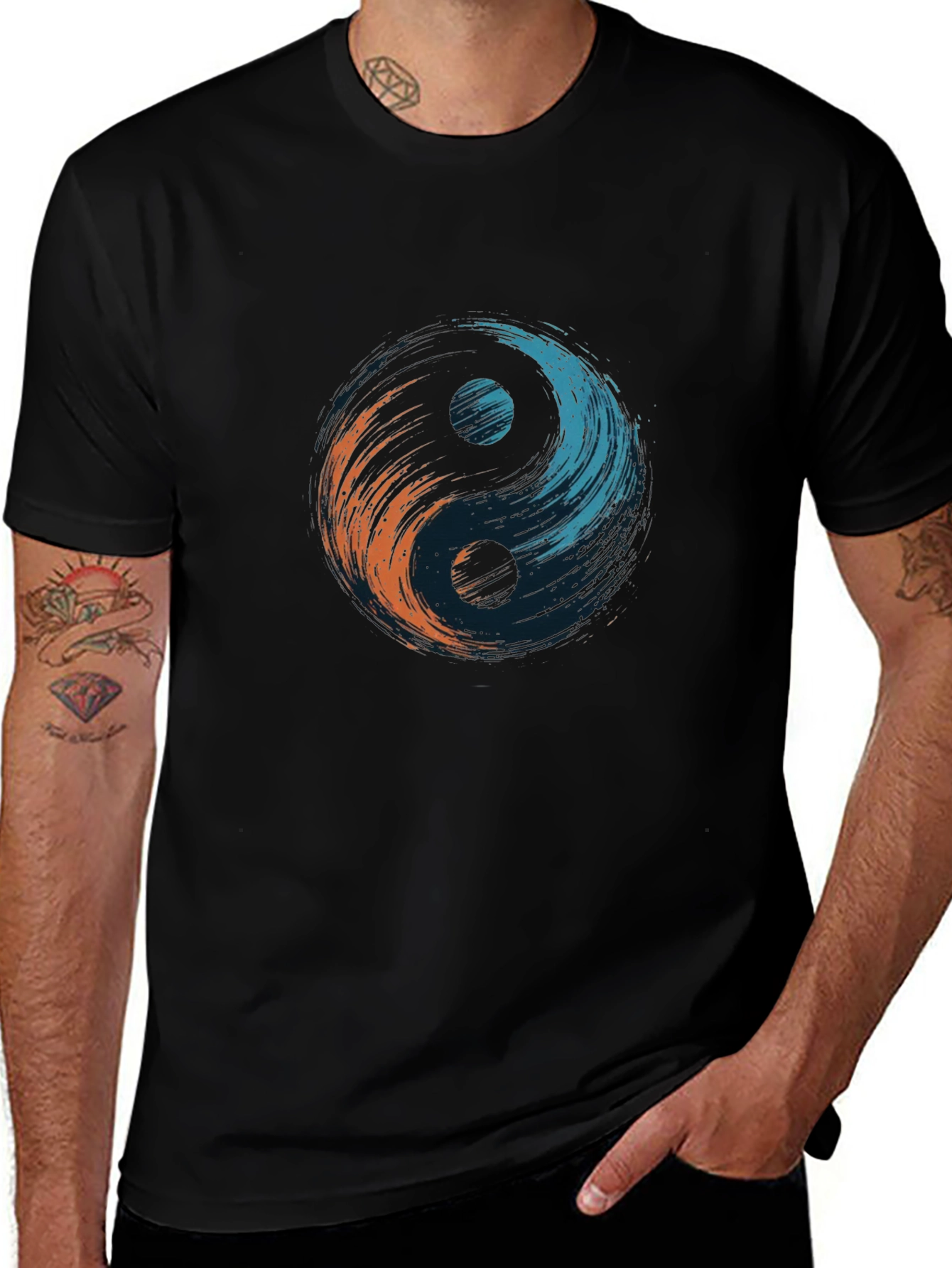 Yin Yang Brushstroke Tee - Black