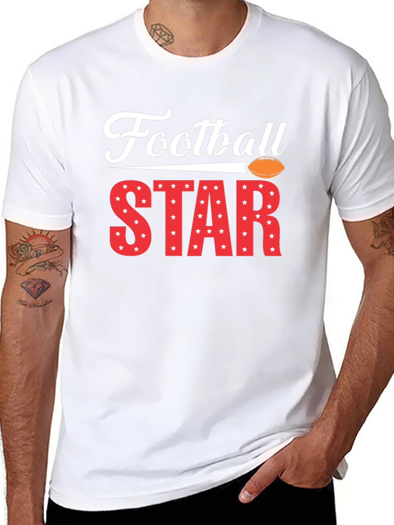 Football Star Graphic Tee - Black Cotton T-Shirt
