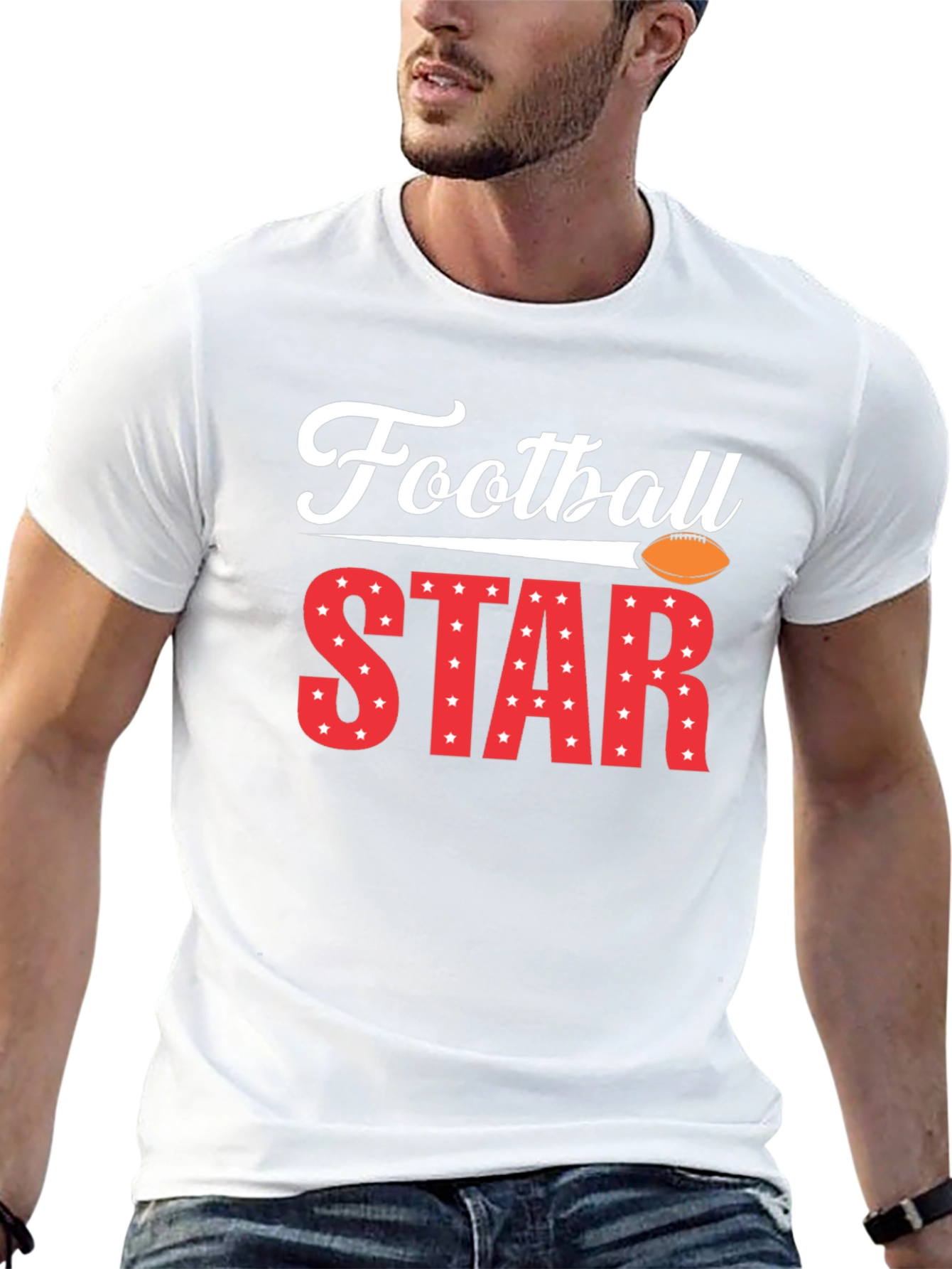 Football Star Graphic Tee - Black Cotton T-Shirt
