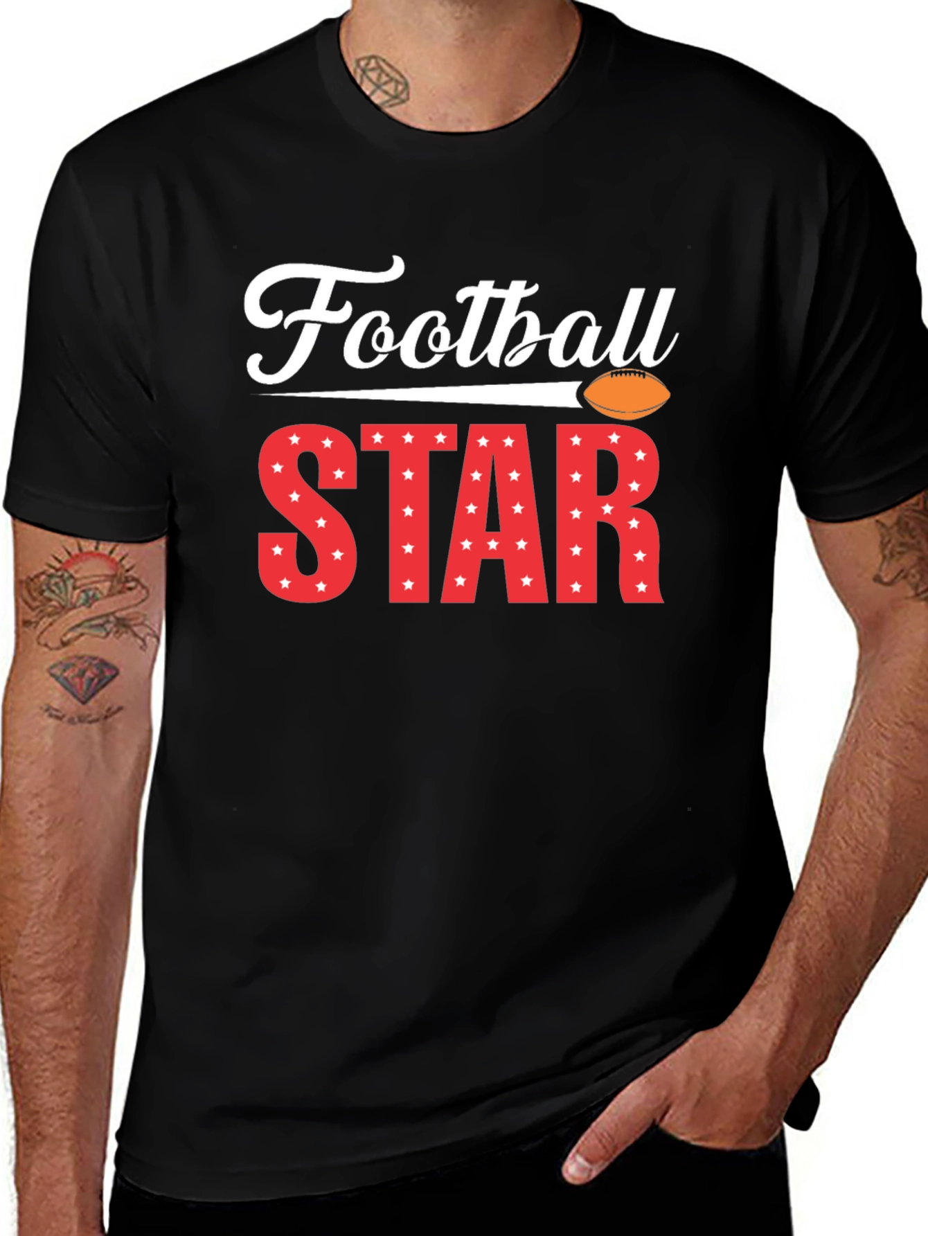 Football Star Graphic Tee - Black Cotton T-Shirt