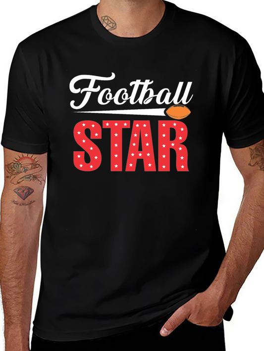 Football Star Graphic Tee - Black Cotton T-Shirt