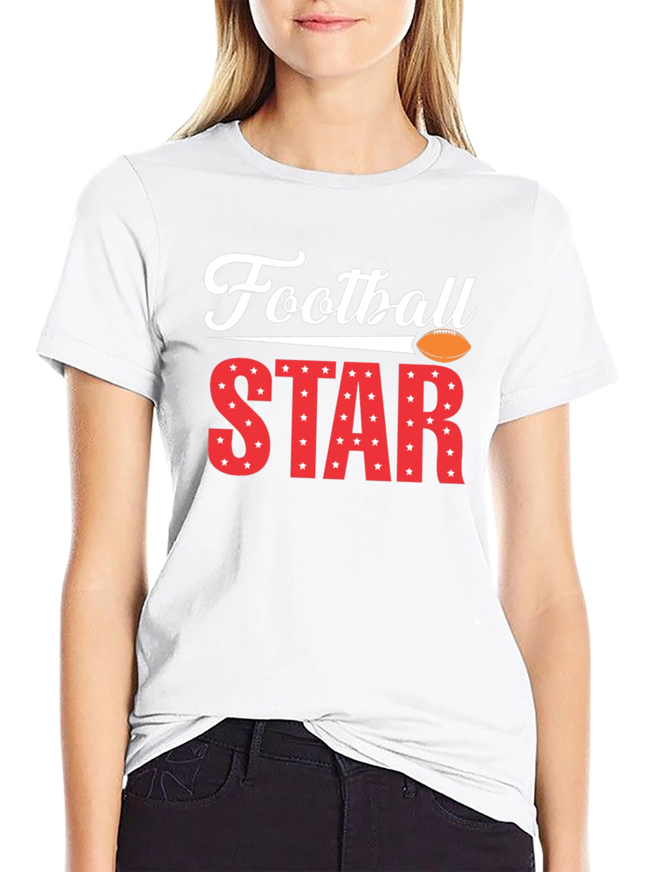 Football Star Graphic Tee - Black Cotton T-Shirt