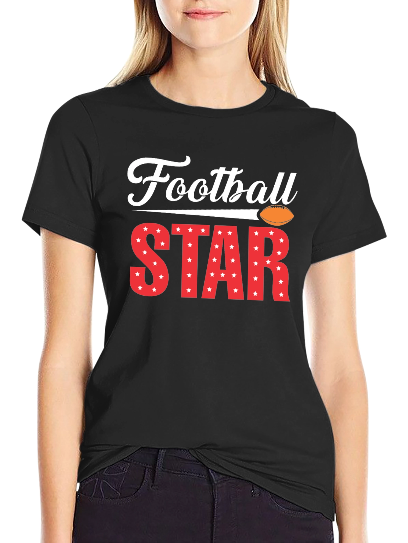 Football Star Graphic Tee - Black Cotton T-Shirt