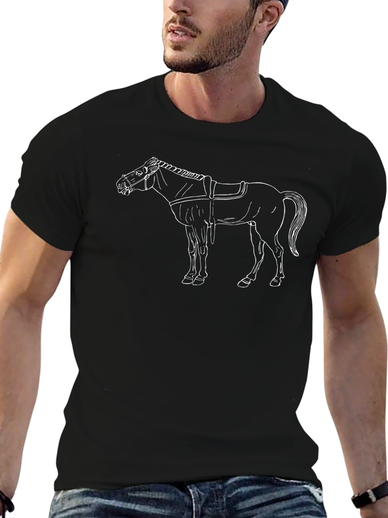 Horse Graphic Print Black T-Shirt