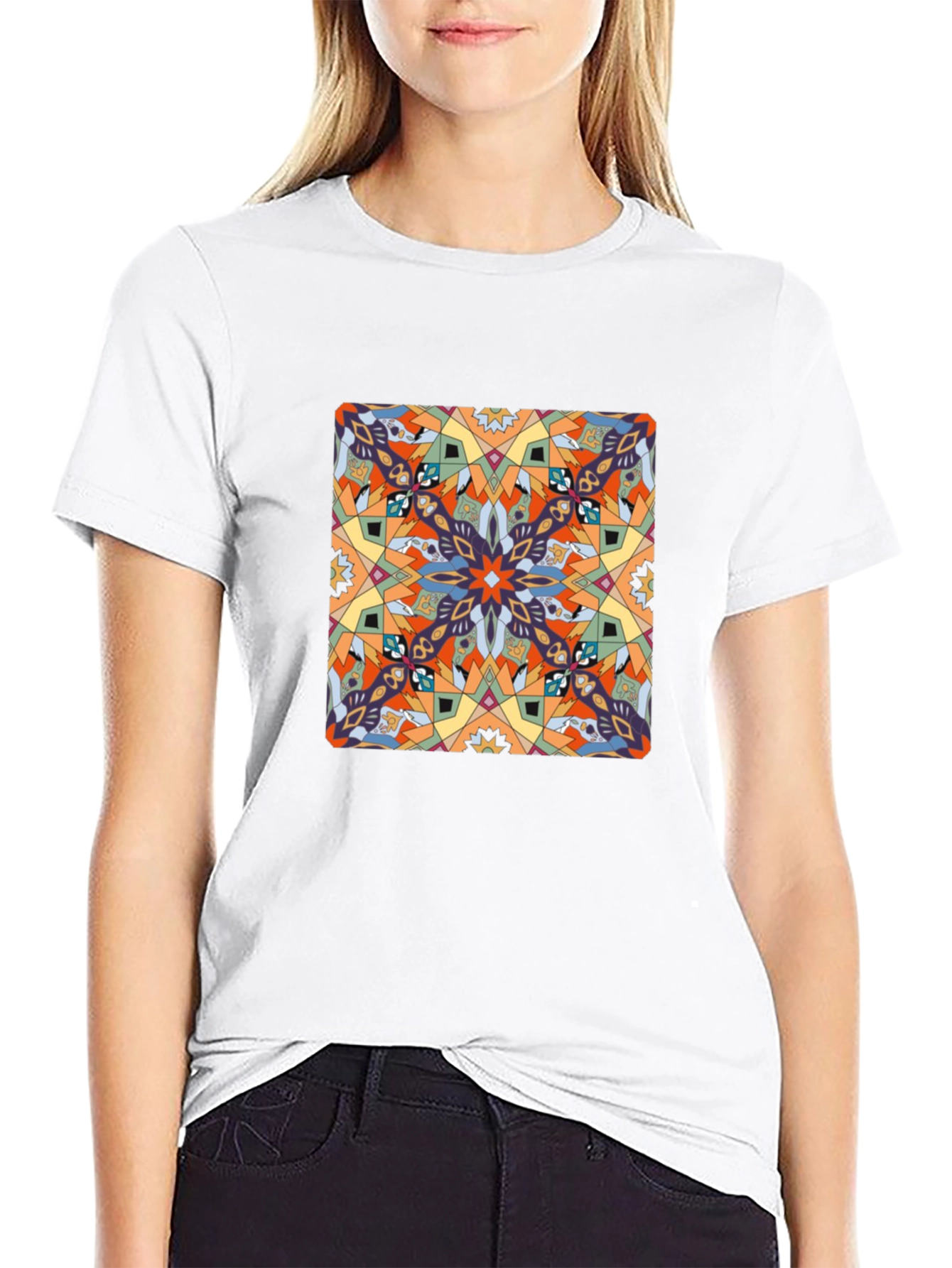 Abstract Pattern Graphic Print Tee - Black