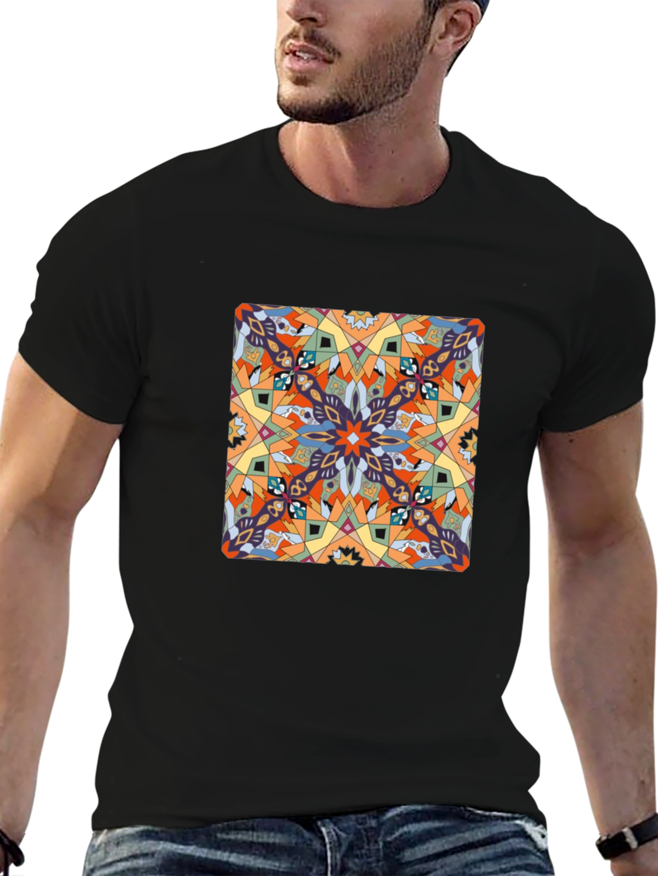 Abstract Pattern Graphic Print Tee - Black