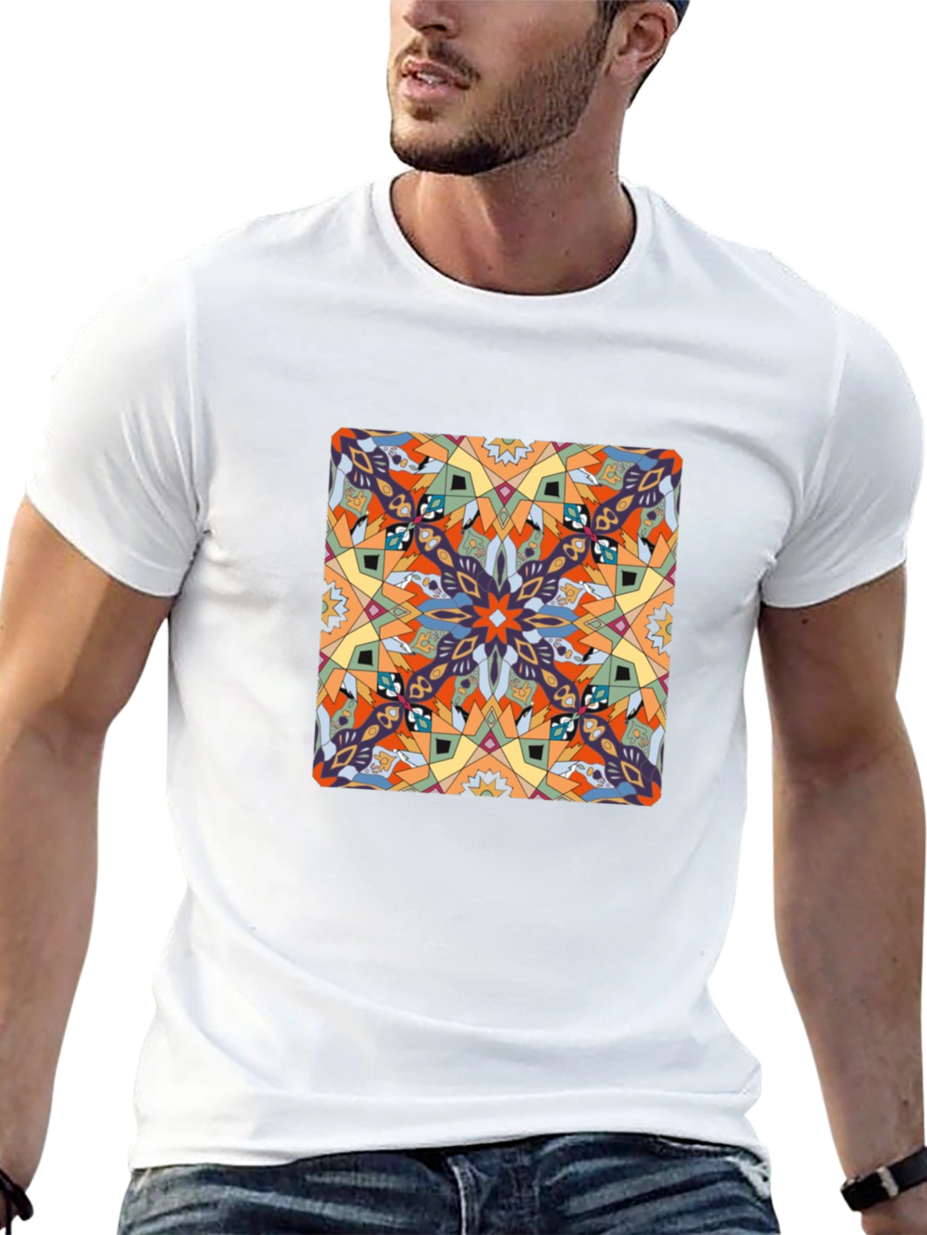 Abstract Pattern Graphic Print Tee - Black