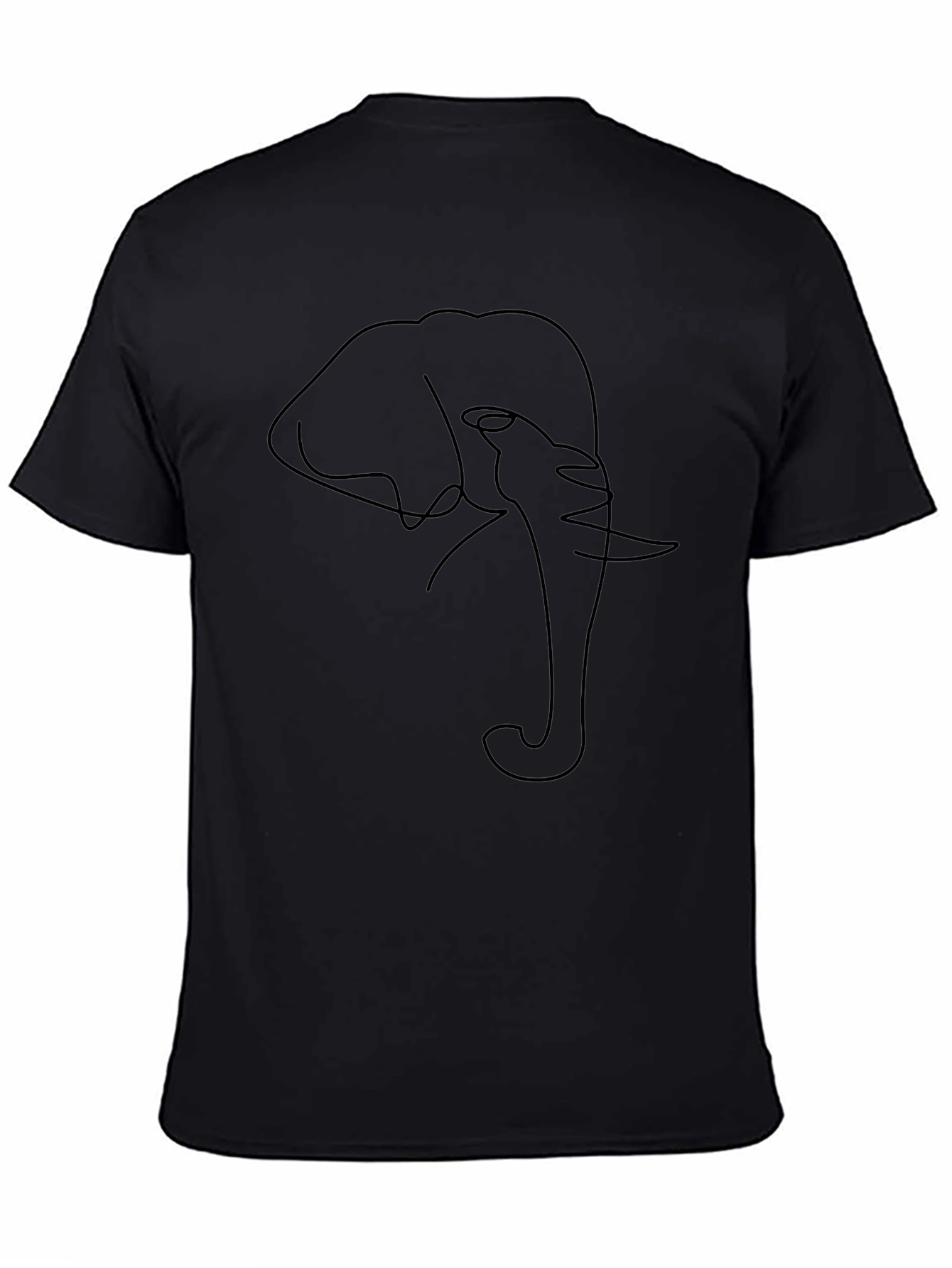 Minimalist Elephant Line Art Black T-Shirt
