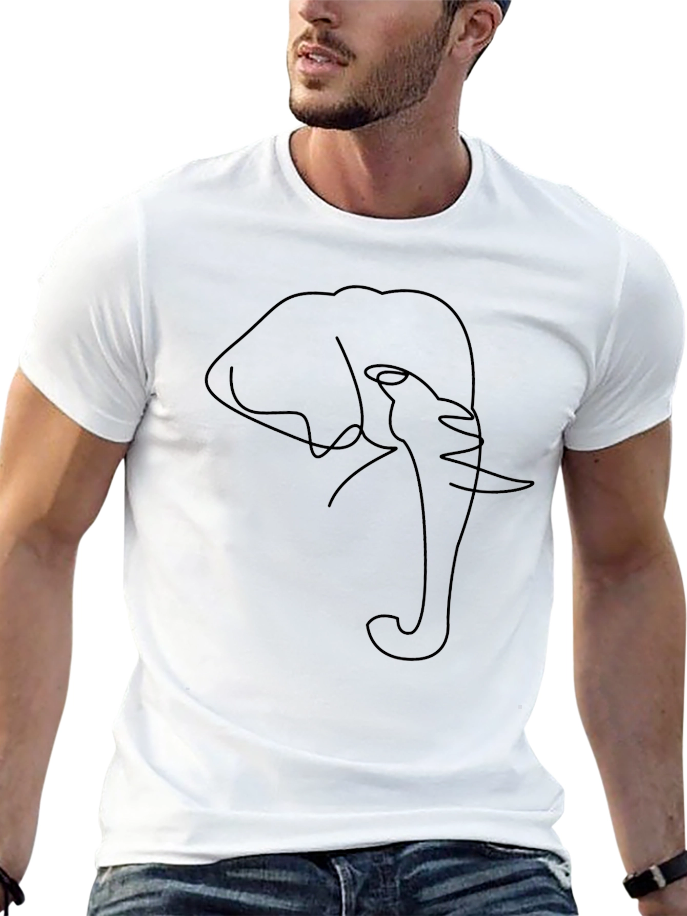 Minimalist Elephant Line Art Black T-Shirt