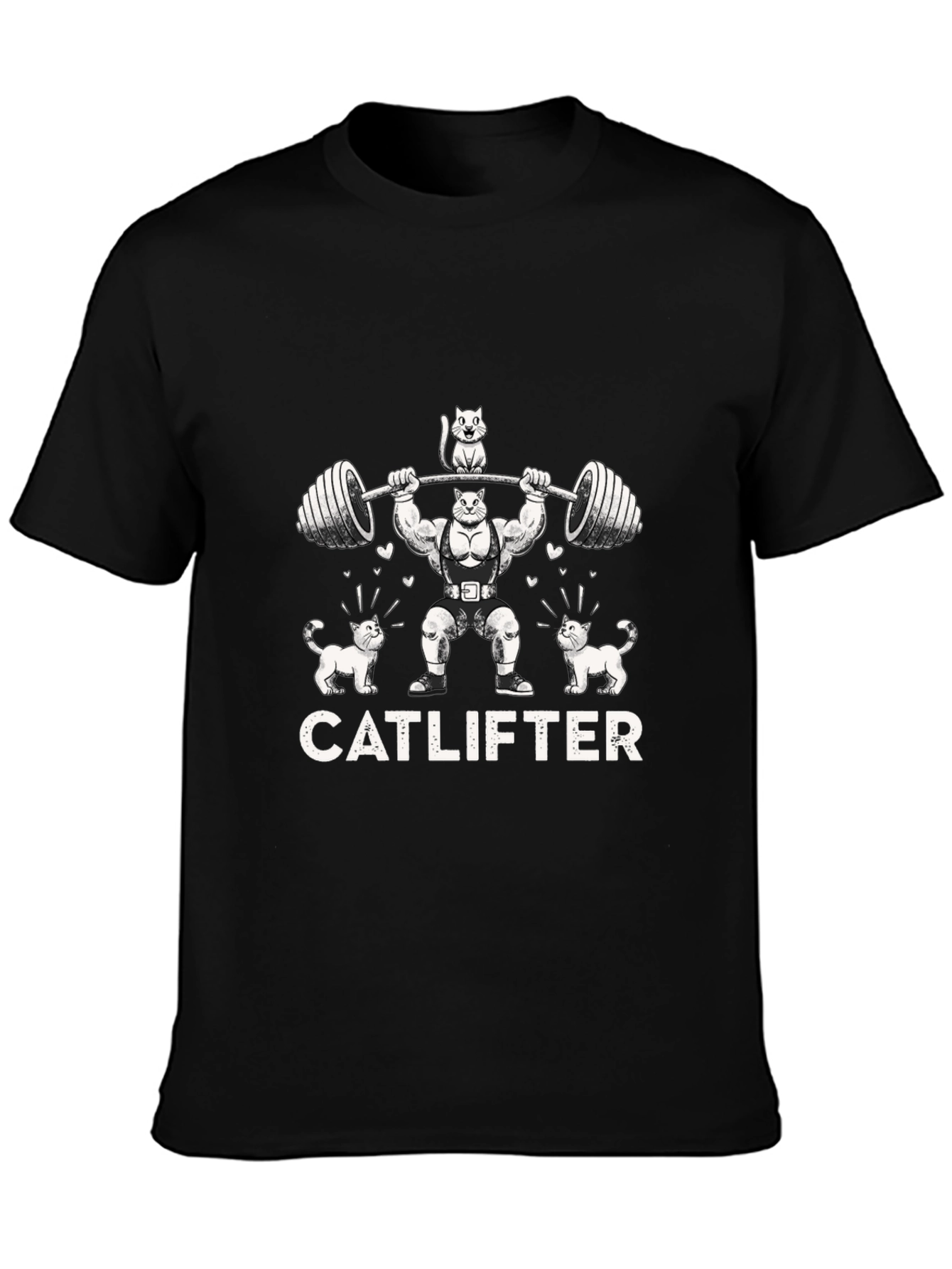 Catlifter Black T-Shirt - Weightlifting Cat Design