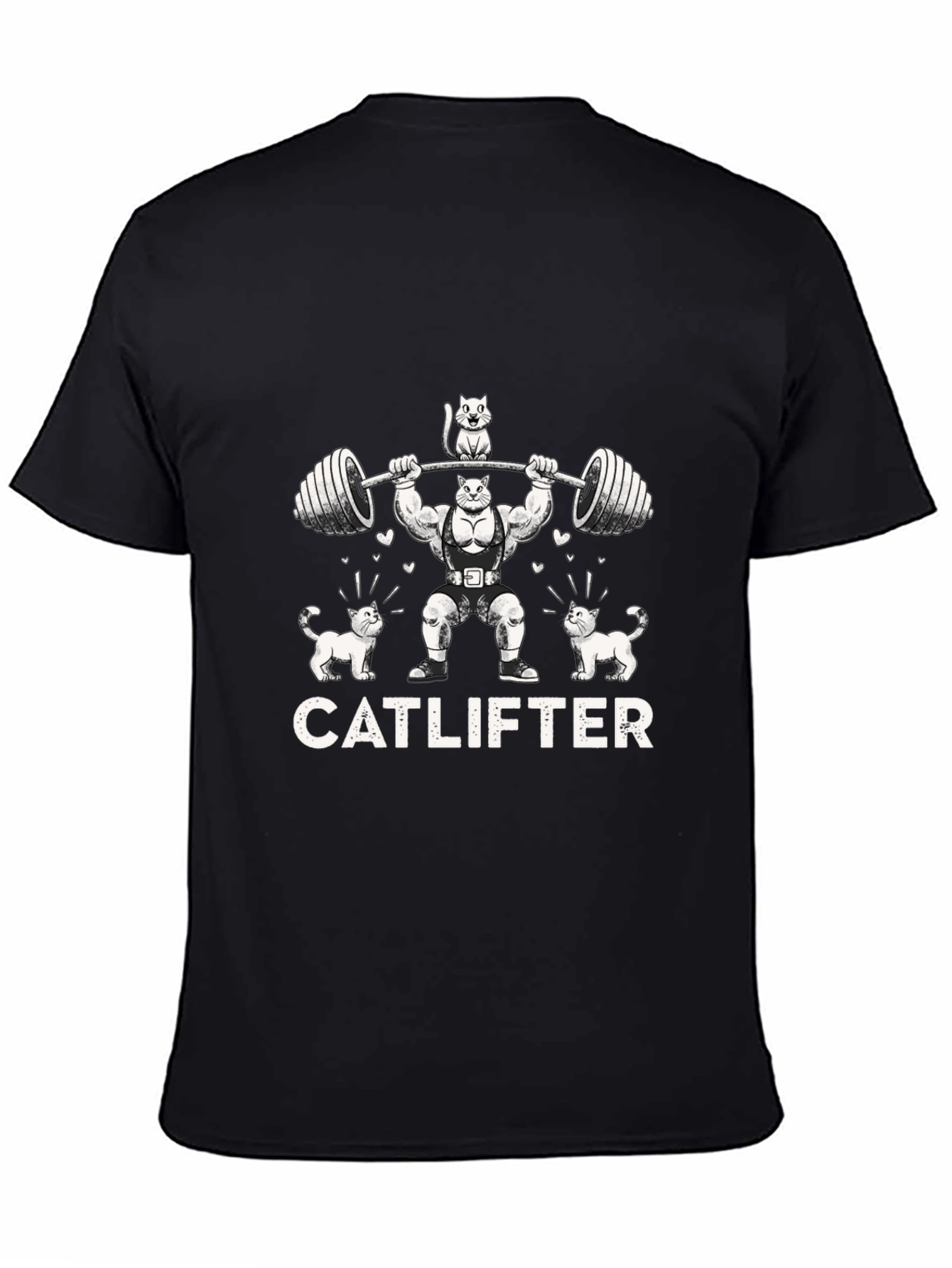 Catlifter Black T-Shirt - Weightlifting Cat Design