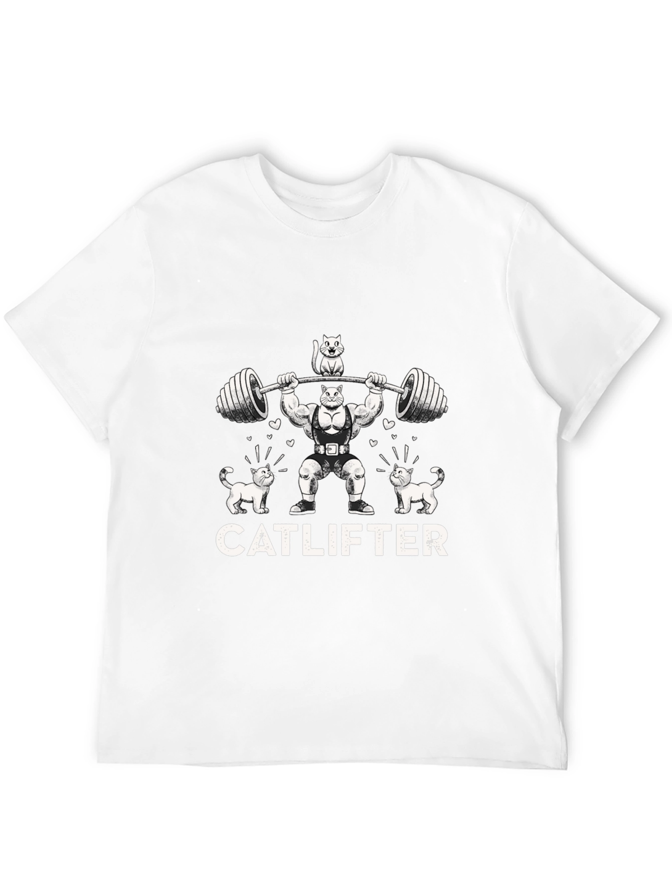 Catlifter Black T-Shirt - Weightlifting Cat Design