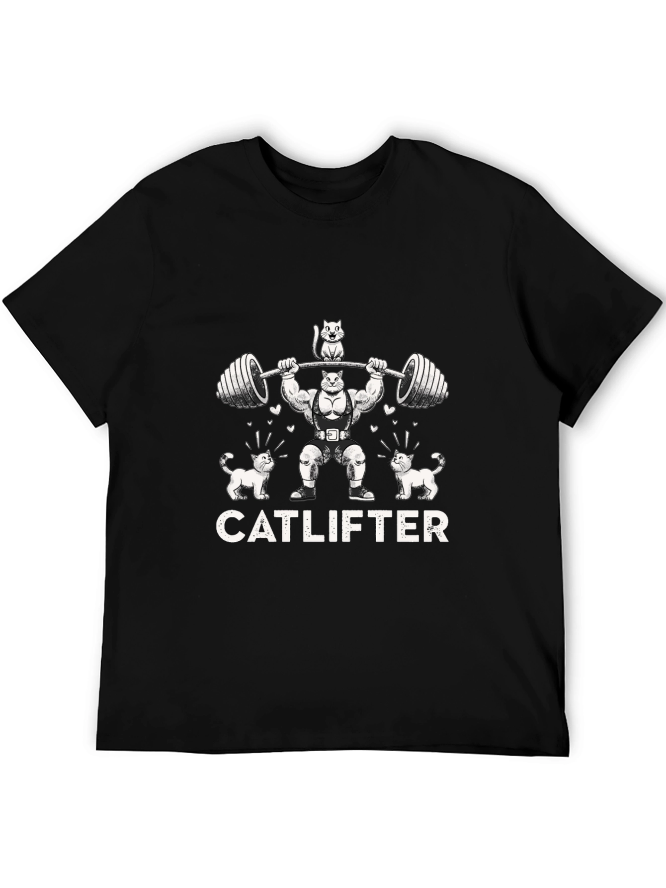 Catlifter Black T-Shirt - Weightlifting Cat Design