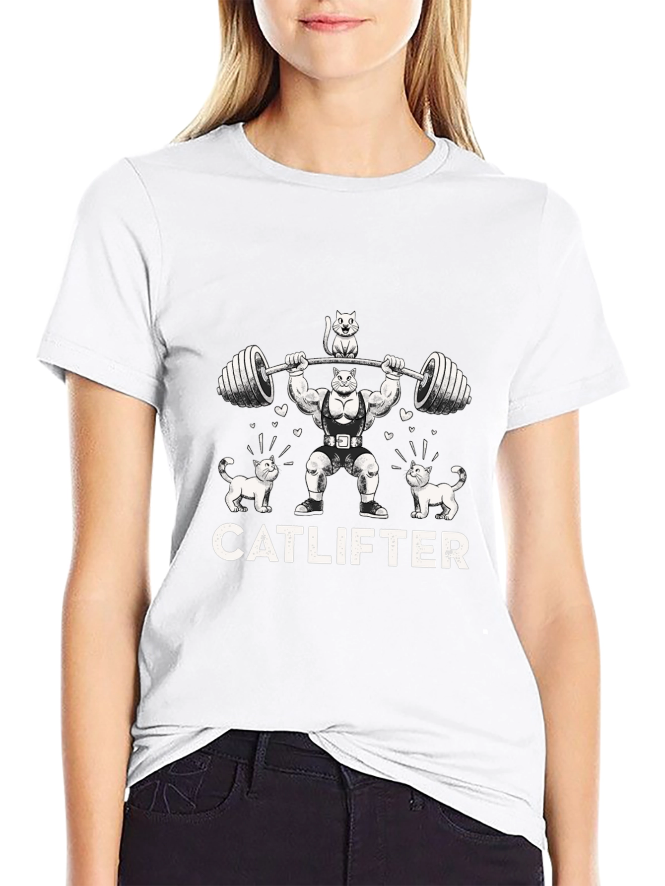 Catlifter Black T-Shirt - Weightlifting Cat Design