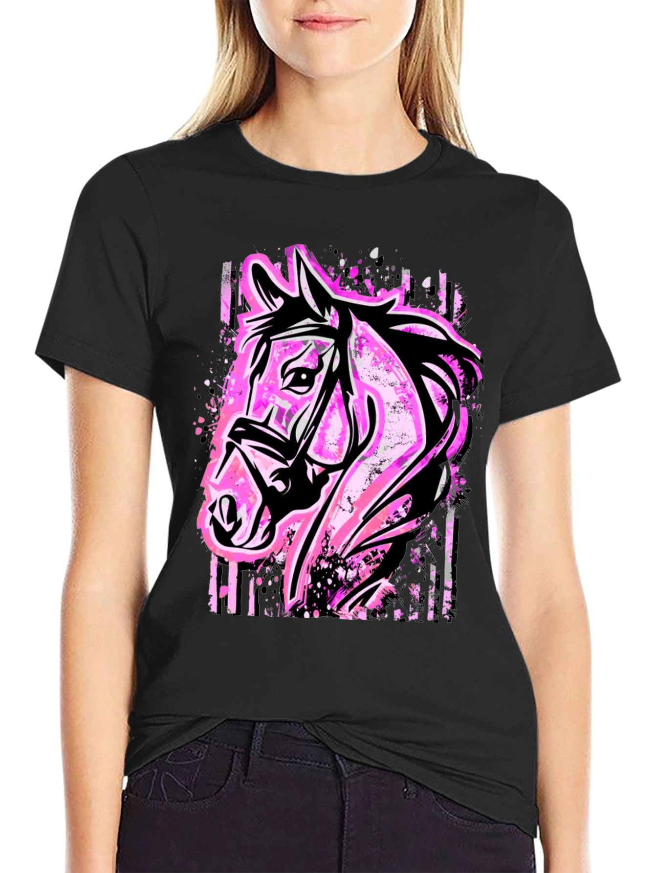 Horse Graphic Tee - Bold Pink Equestrian Style