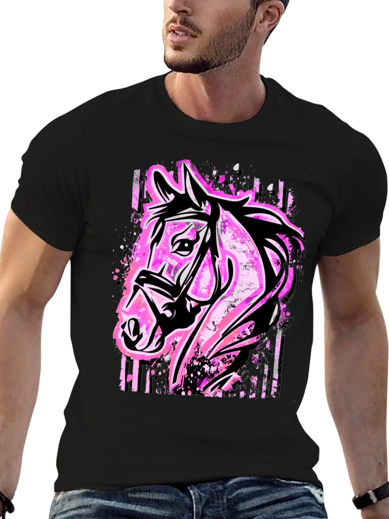 Horse Graphic Tee - Bold Pink Equestrian Style