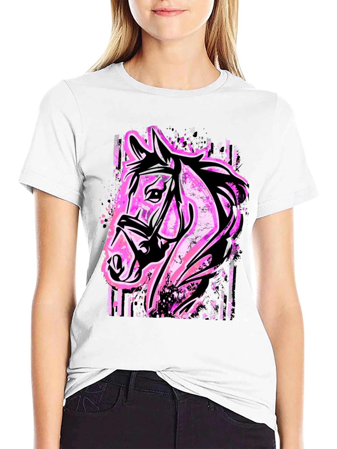 Horse Graphic Tee - Bold Pink Equestrian Style