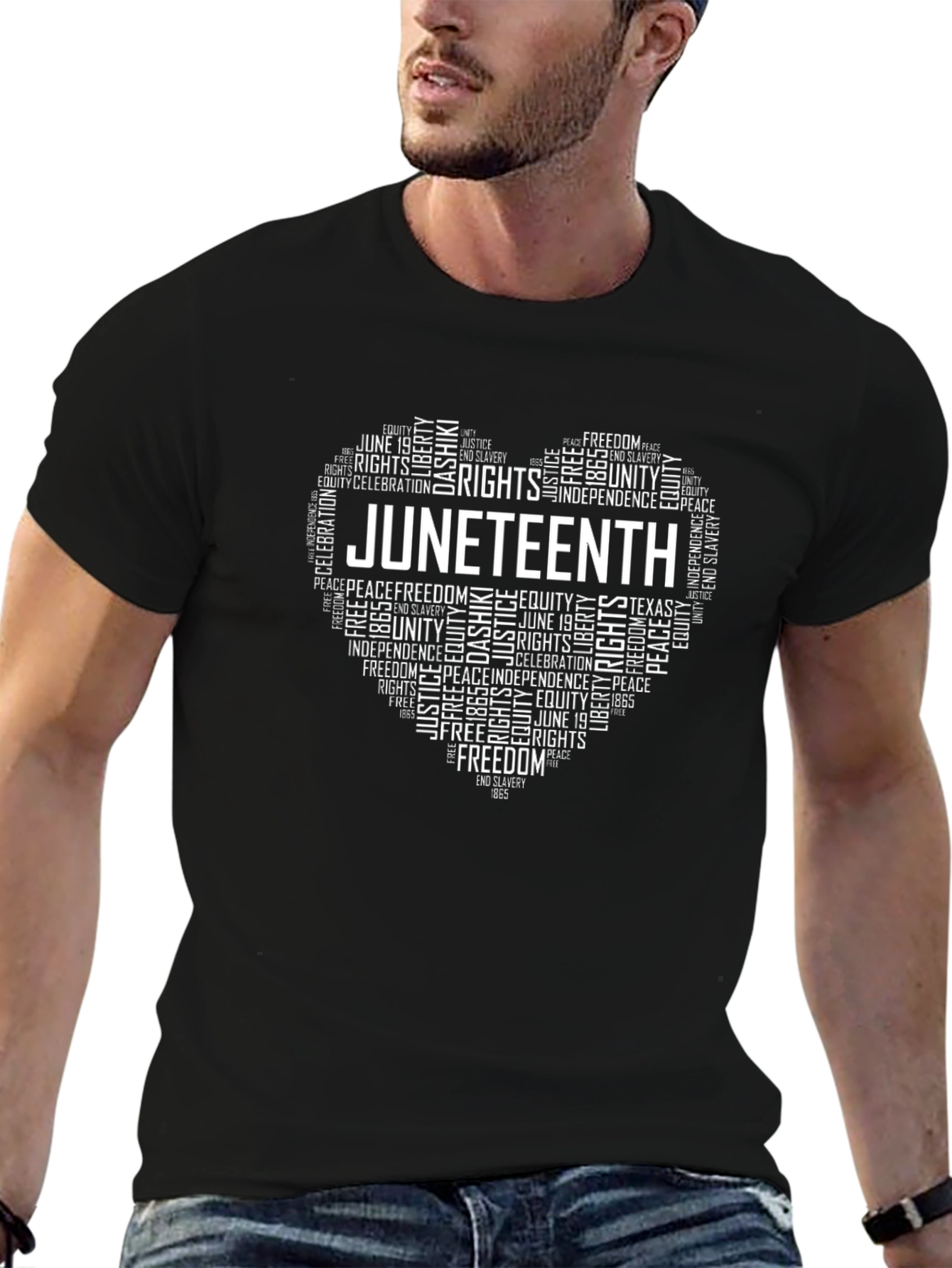 Juneteenth Heart Word Art Graphic T-Shirt