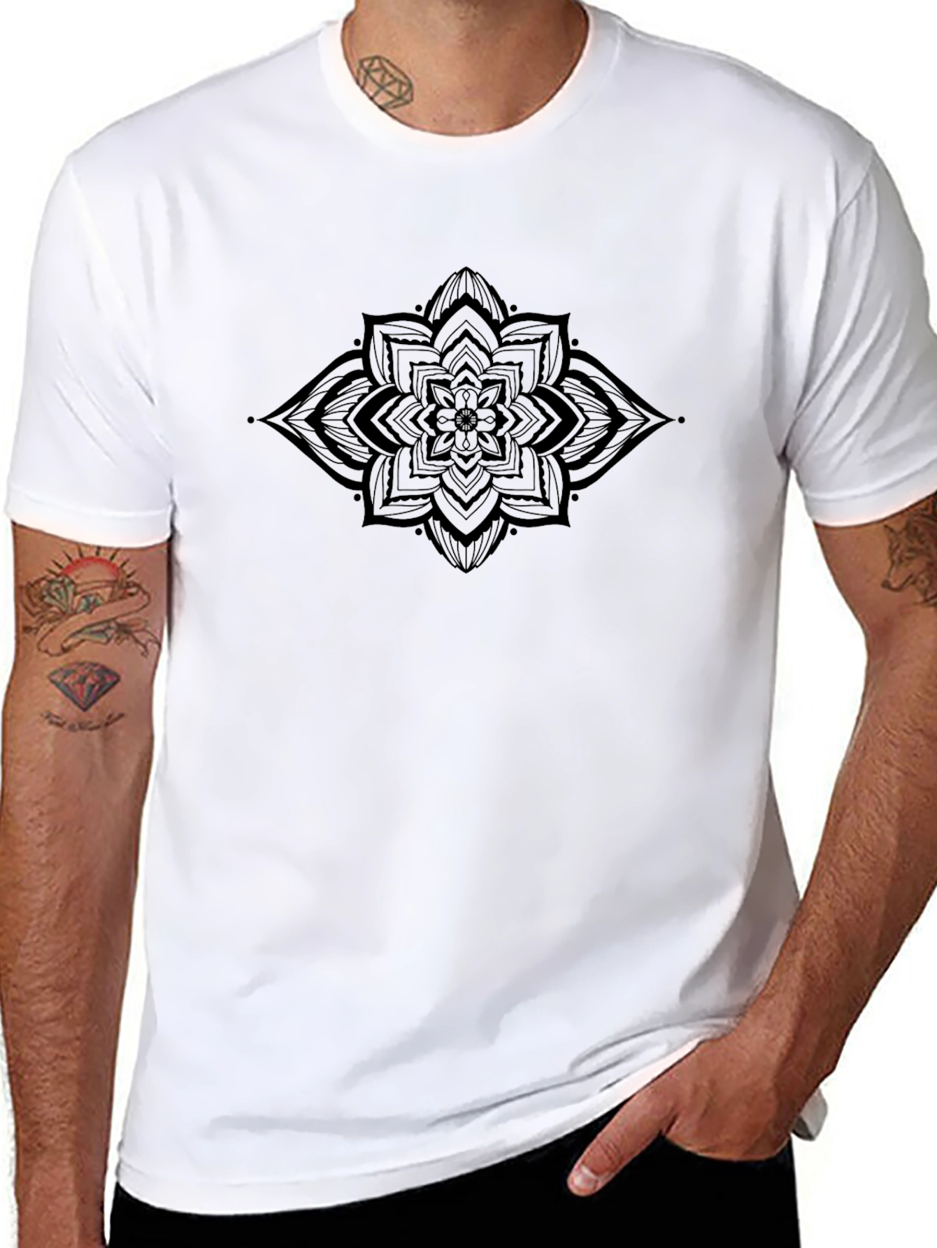 Mens Black Mandala Graphic T-Shirt