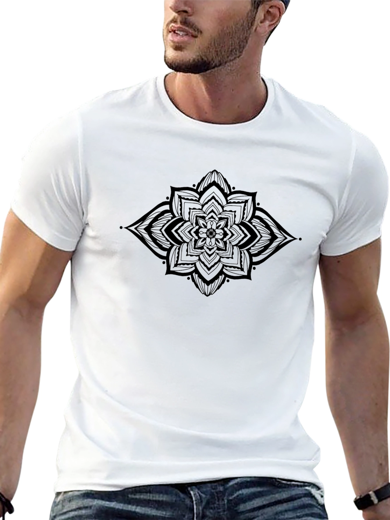 Mens Black Mandala Graphic T-Shirt