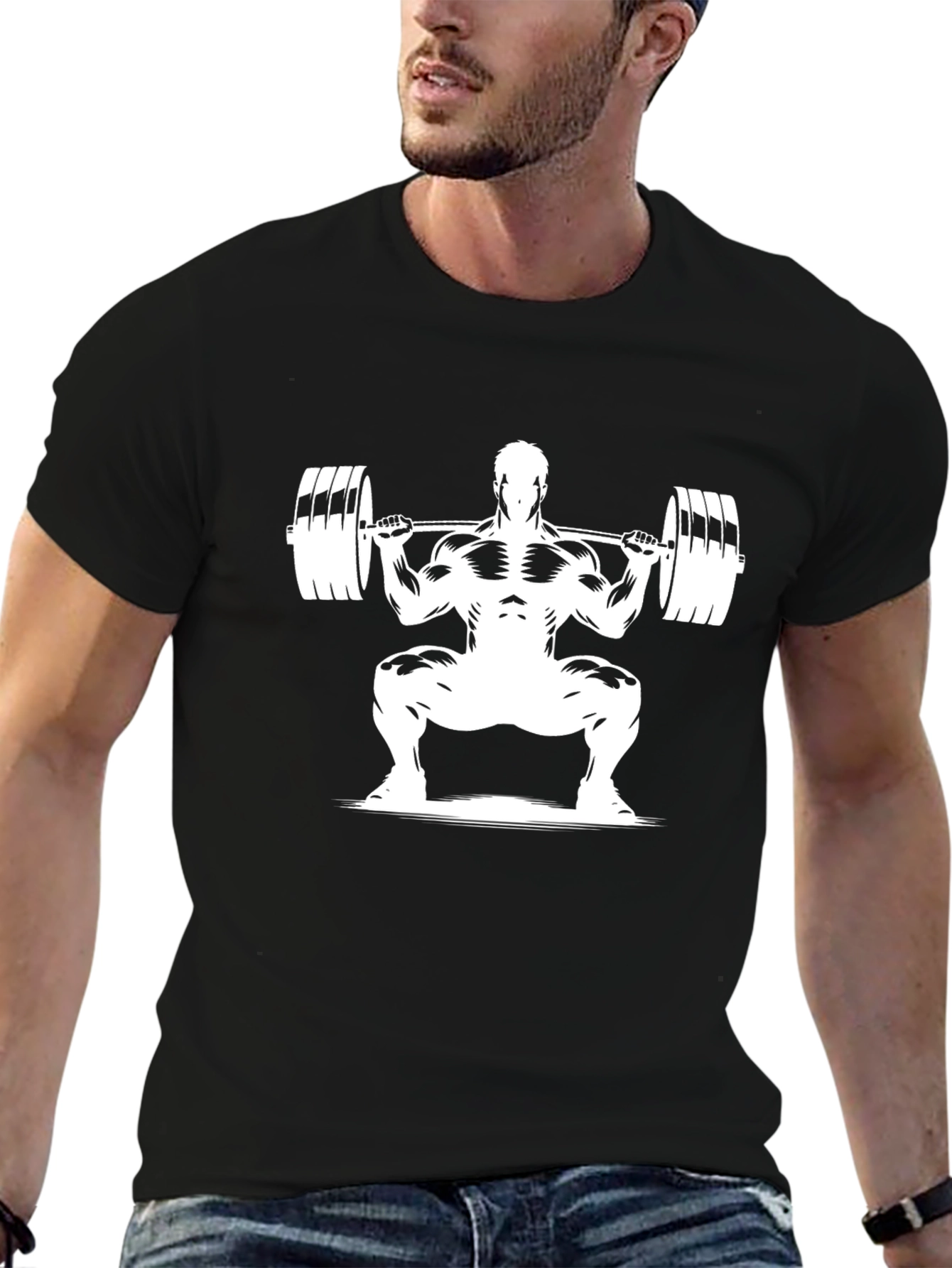 Weightlifting T-Shirt: Bodybuilder Squat Design - Black