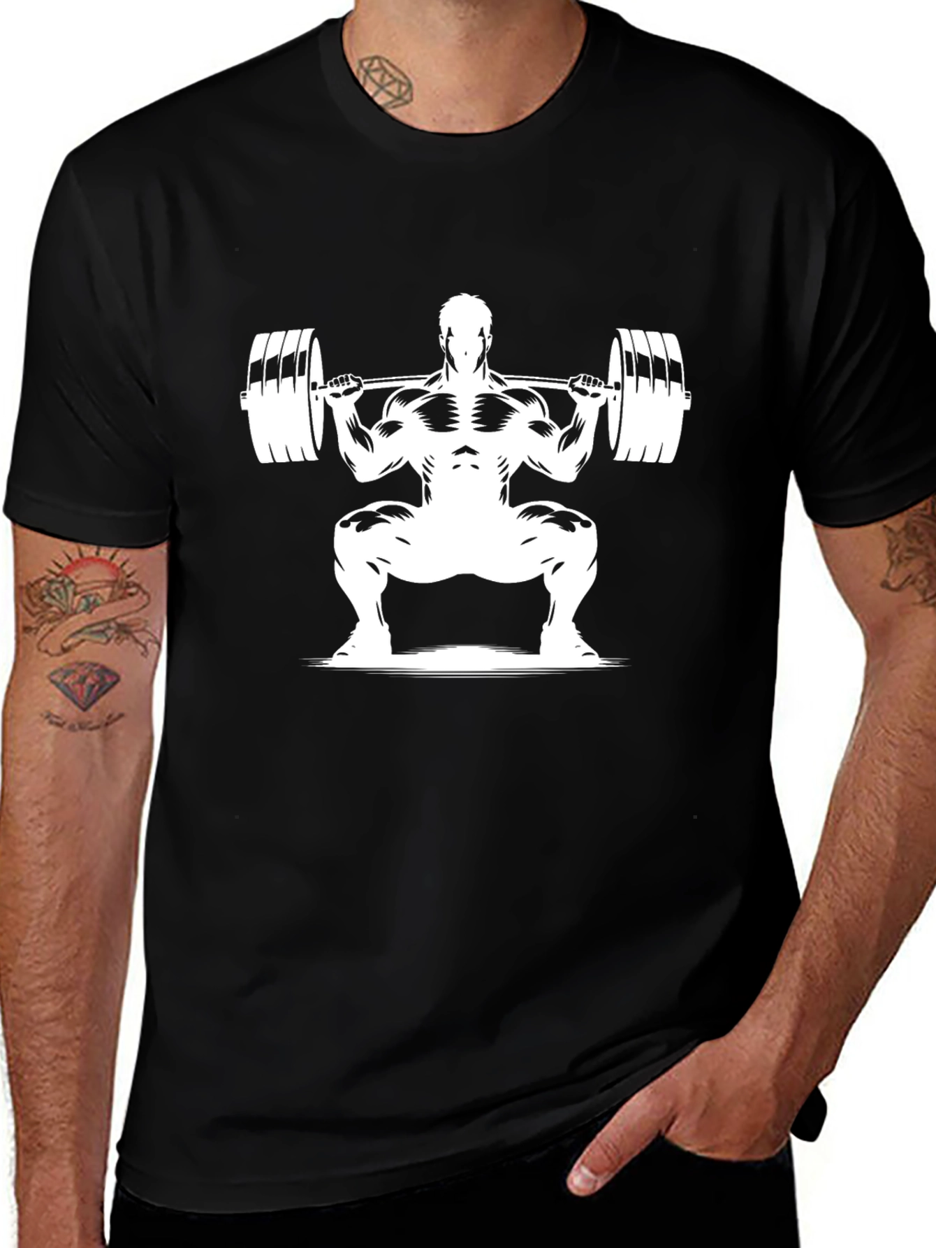 Weightlifting T-Shirt: Bodybuilder Squat Design - Black