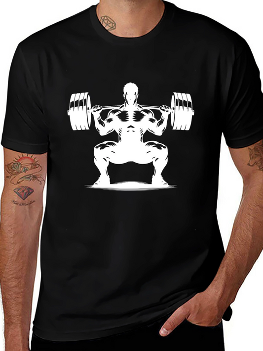 Weightlifting T-Shirt: Bodybuilder Squat Design - Black