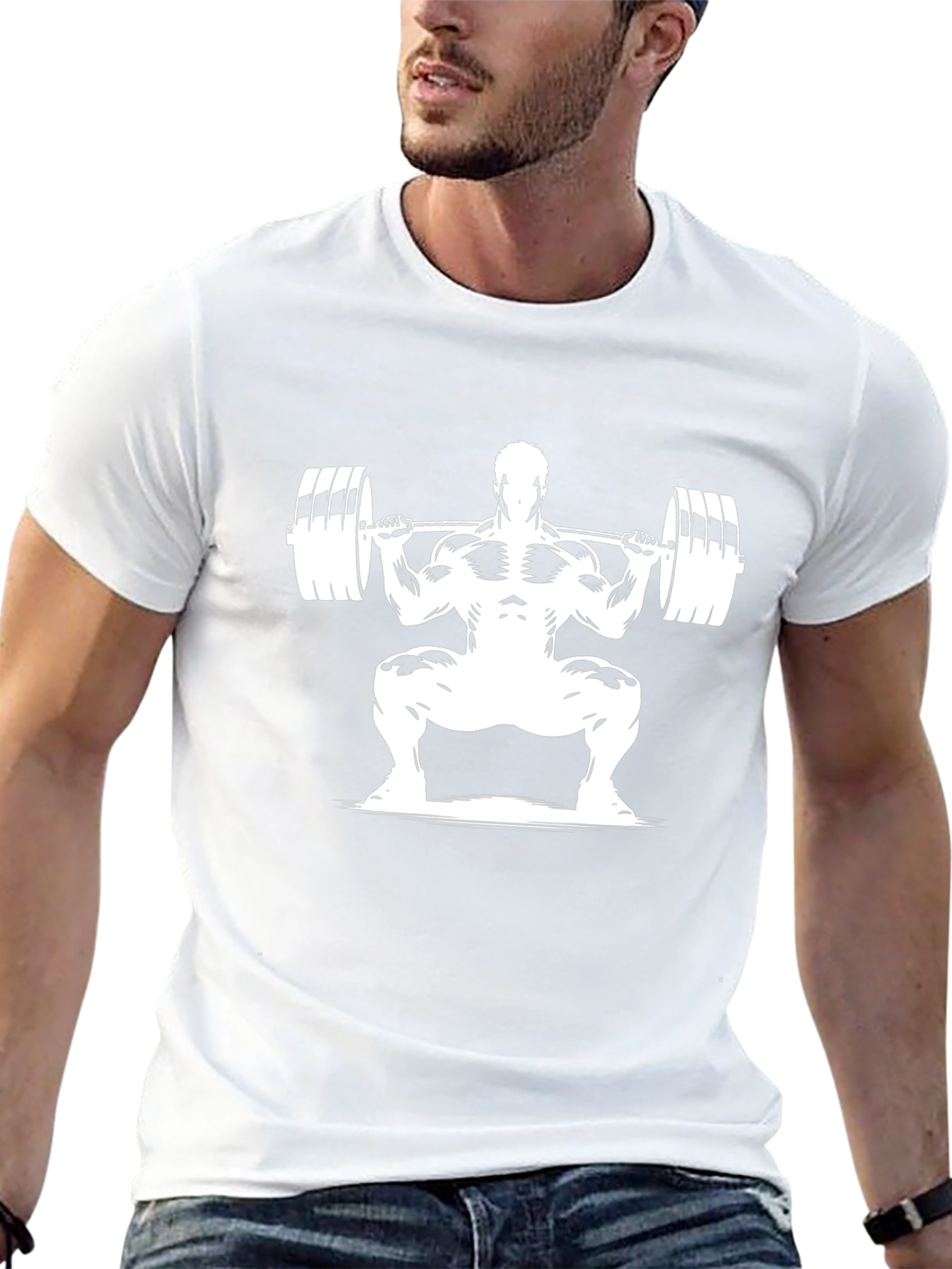 Weightlifting T-Shirt: Bodybuilder Squat Design - Black