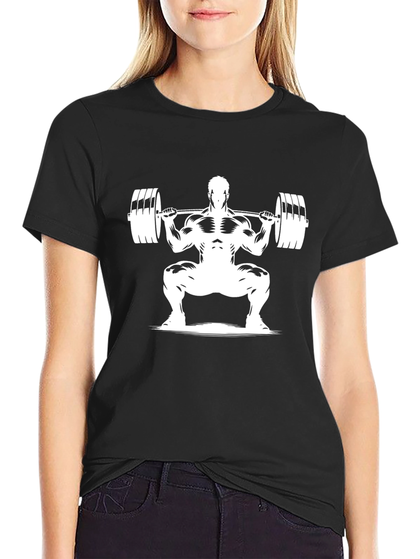 Weightlifting T-Shirt: Bodybuilder Squat Design - Black