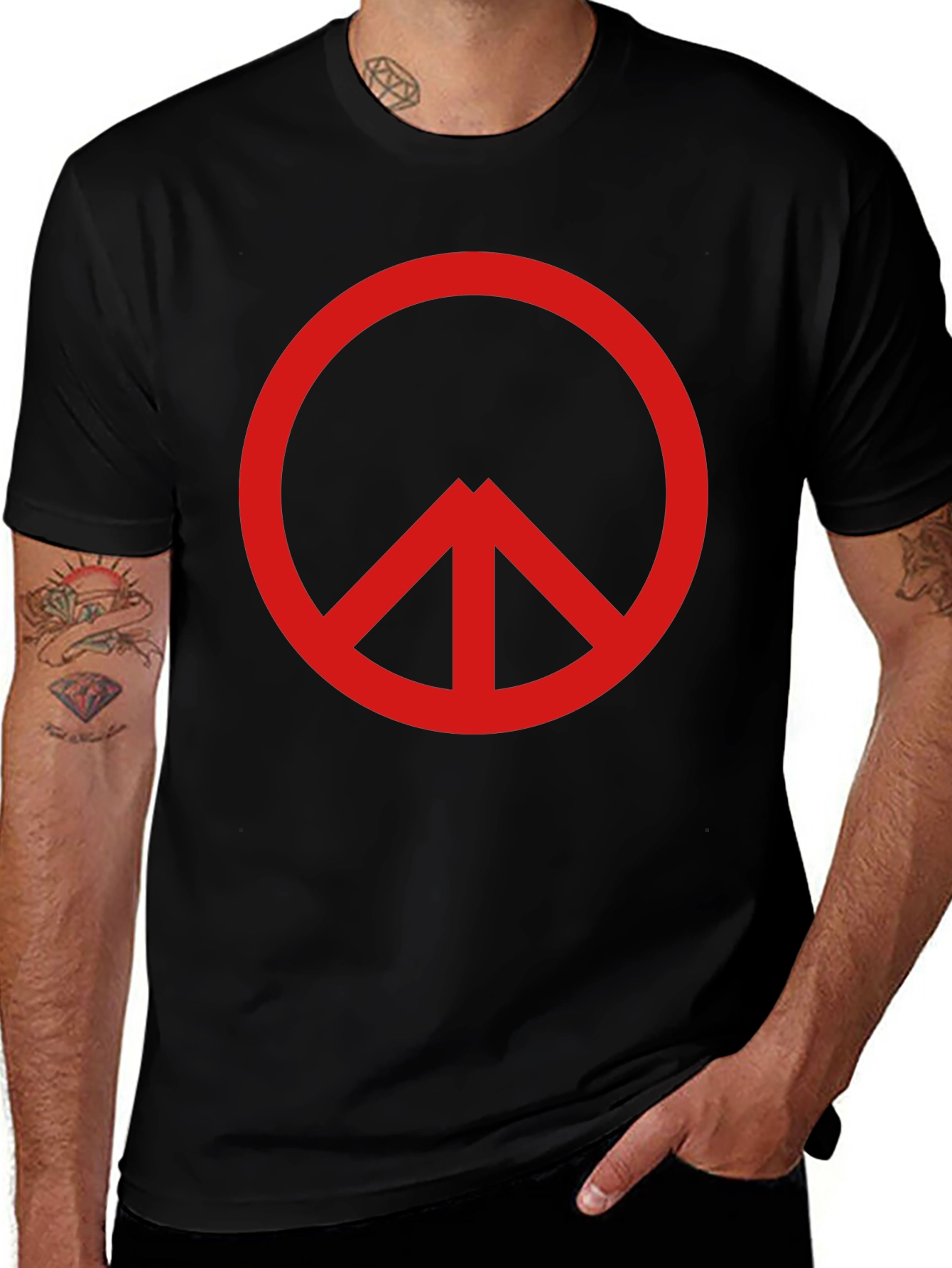 Red Peace Sign Black T-Shirt - Modern Unisex Tee