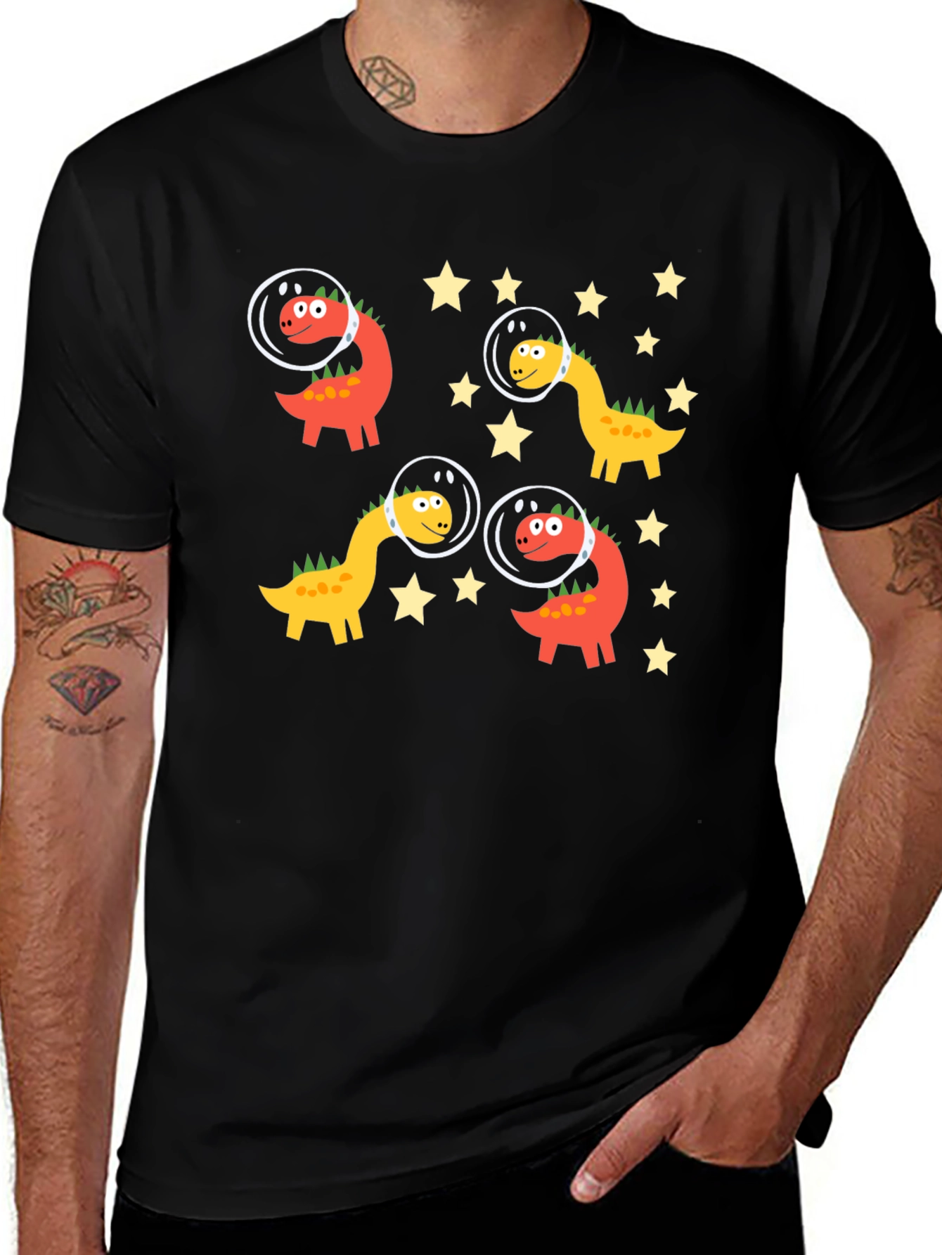 Dino Astronauts Black Graphic Tee