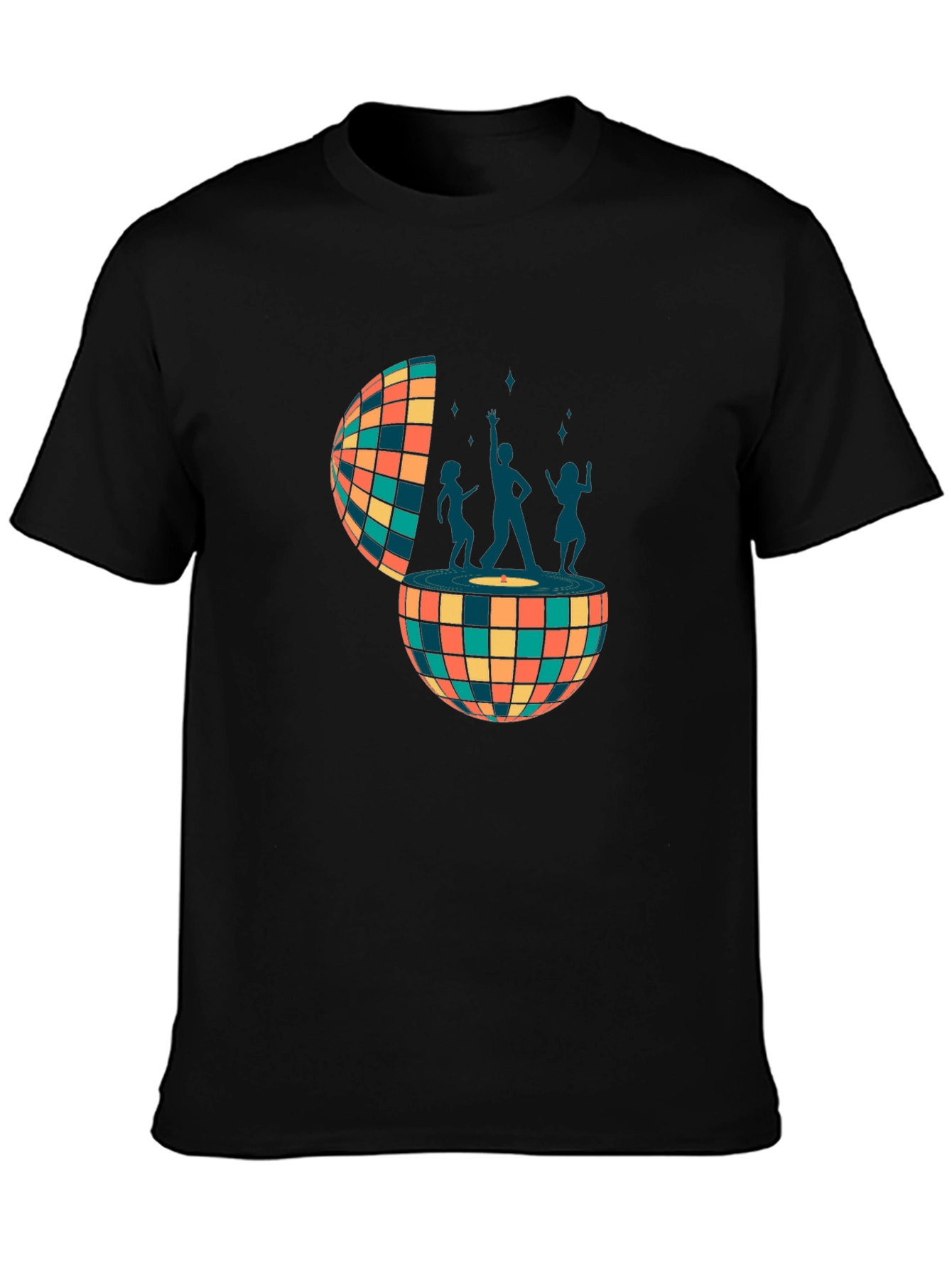 Retro Disco Ball Dance Crew Graphic Tee - Black
