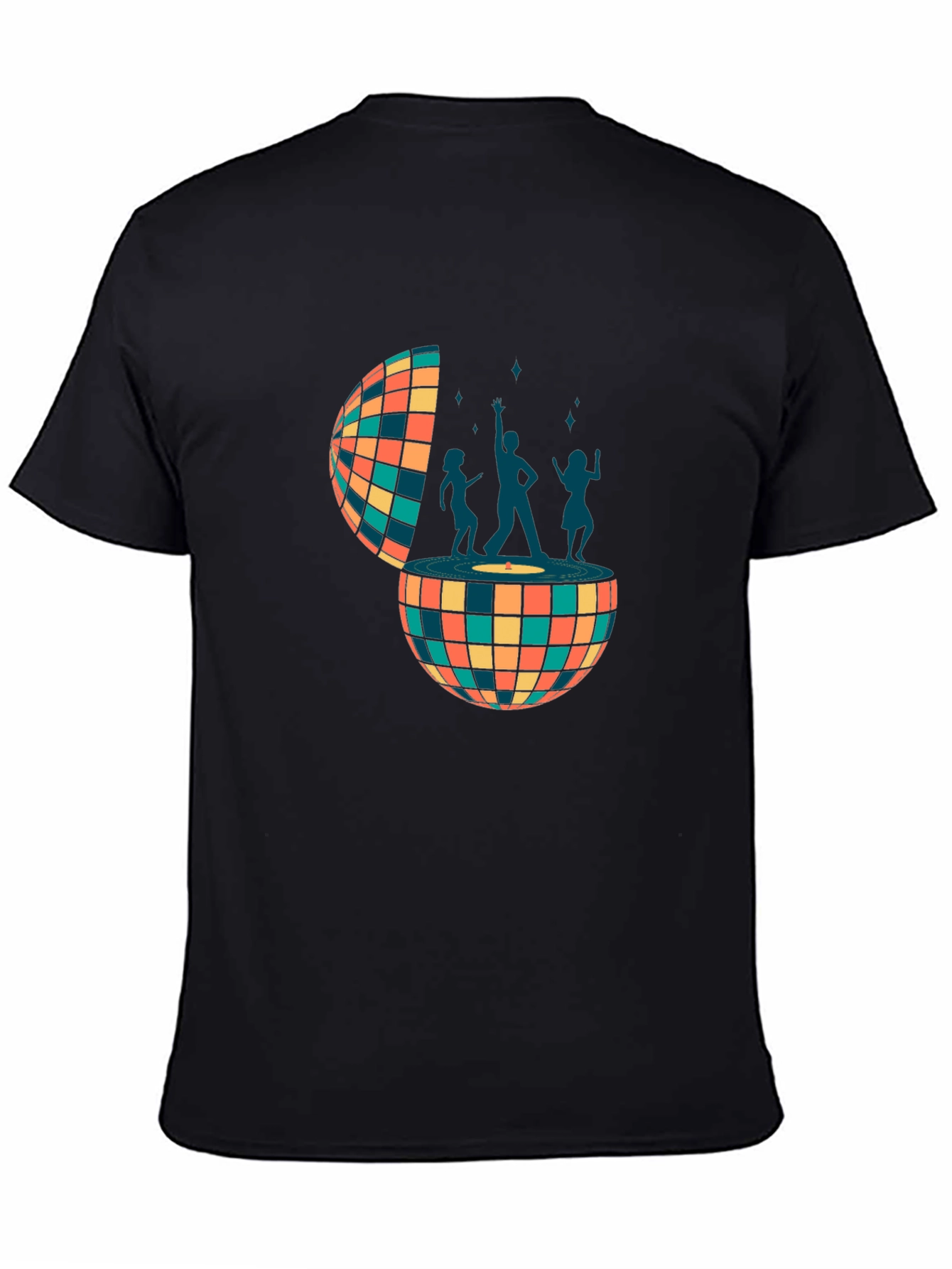 Retro Disco Ball Dance Crew Graphic Tee - Black