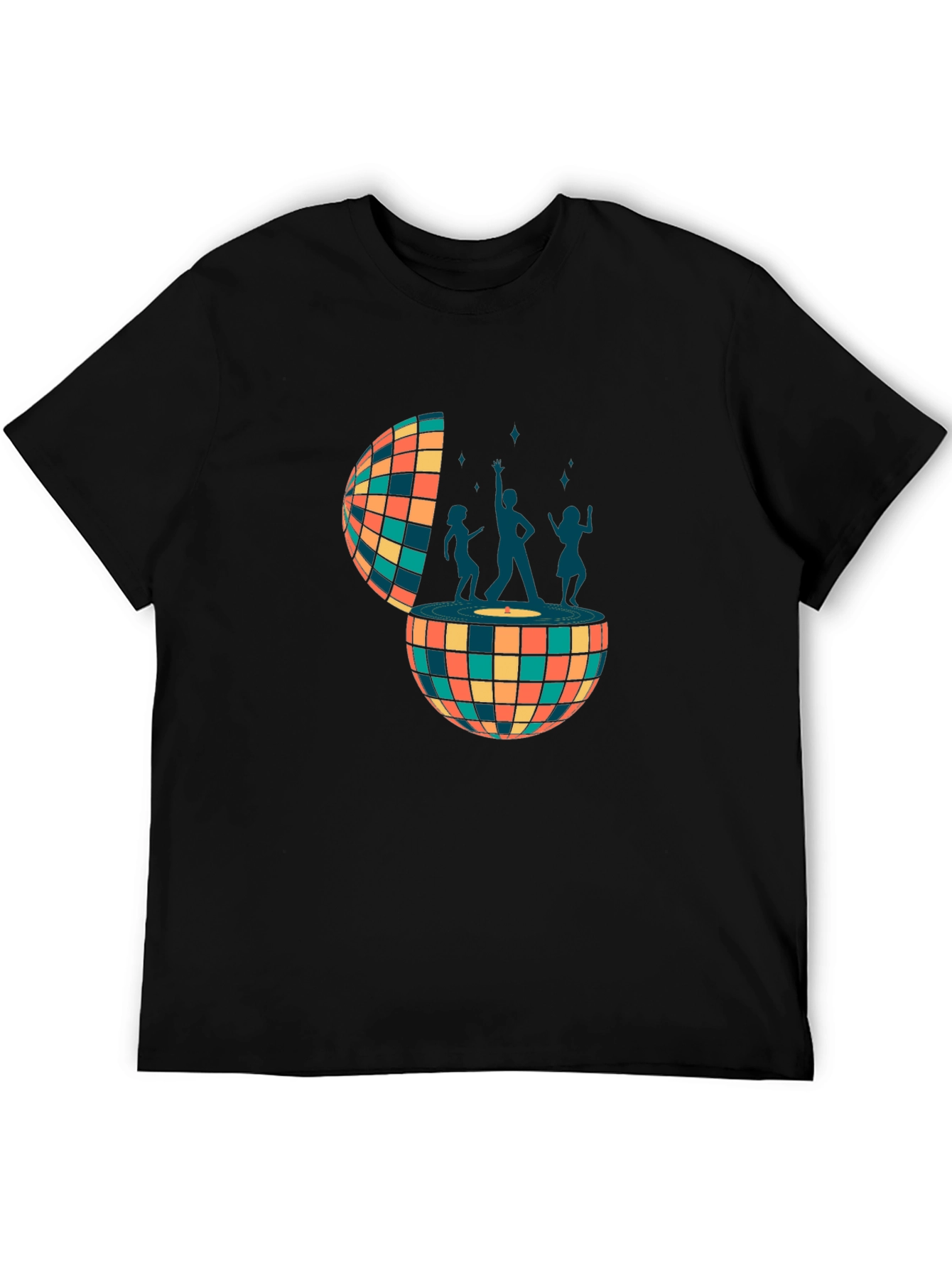 Retro Disco Ball Dance Crew Graphic Tee - Black