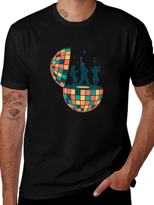 Retro Disco Ball Dance Crew Graphic Tee - Black